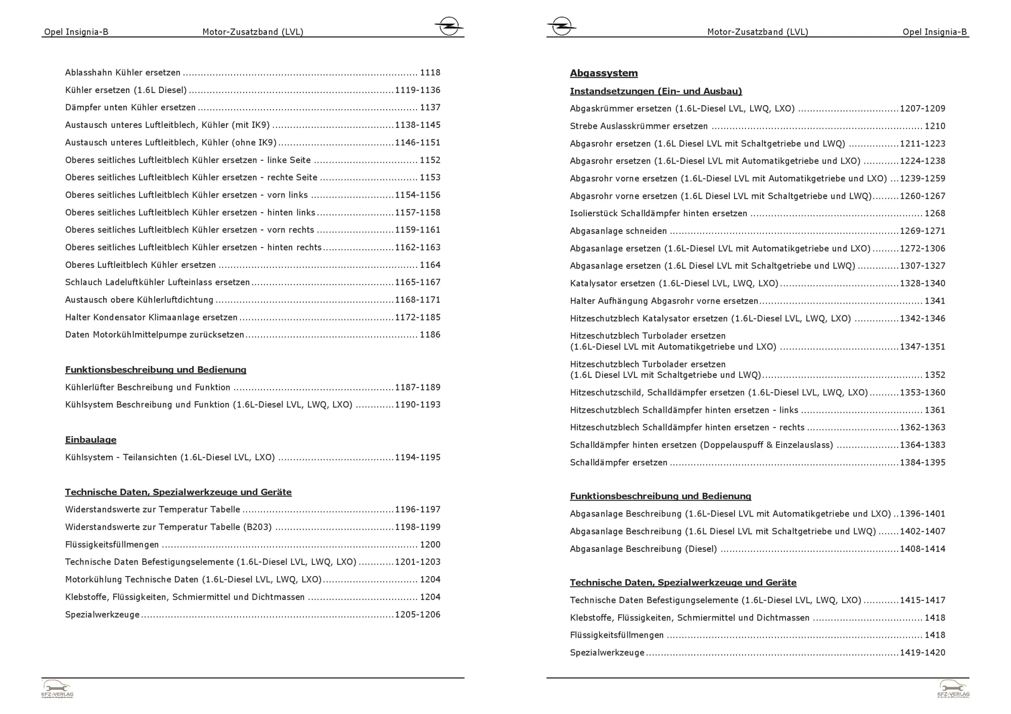 Opel Insignia B Z18 (17-22) Dieselmotor 136 PS LVL Zusatzband Reparaturanleitung