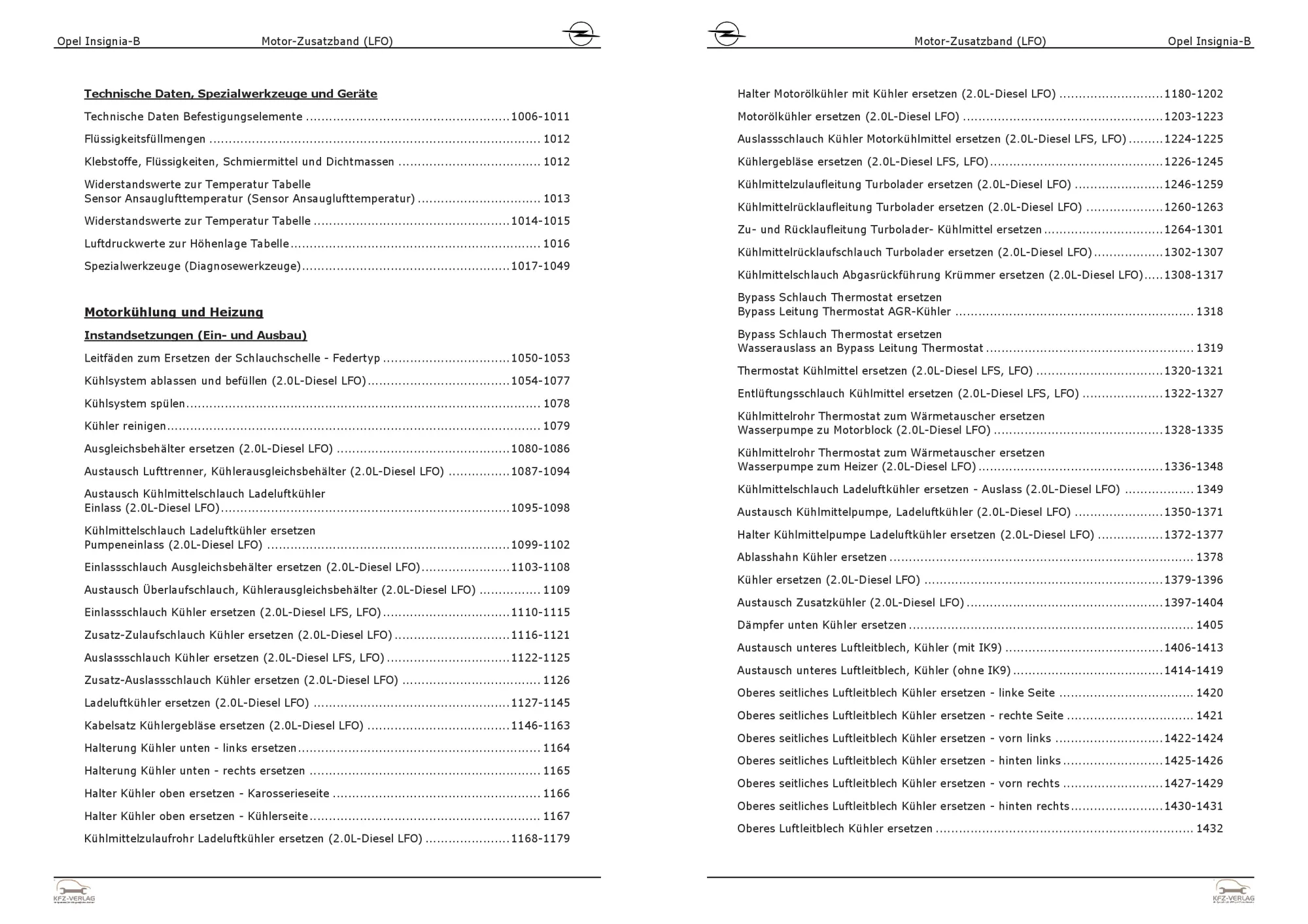 Opel Insignia B Z18 (17-22) Dieselmotor Zusatzband 210 PS LFO Reparaturanleitung