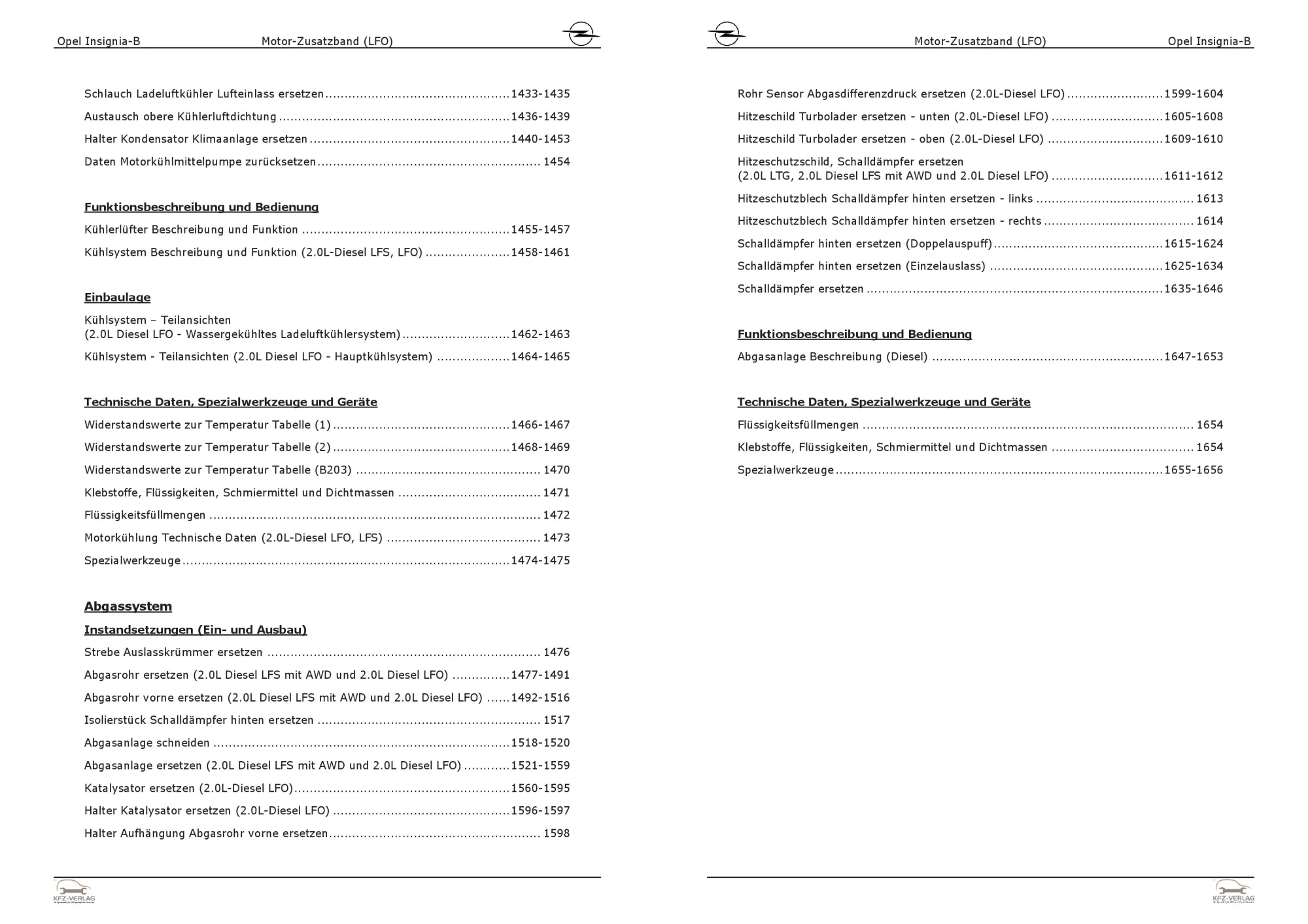 Opel Insignia B Z18 (17-22) Dieselmotor Zusatzband 210 PS LFO Reparaturanleitung