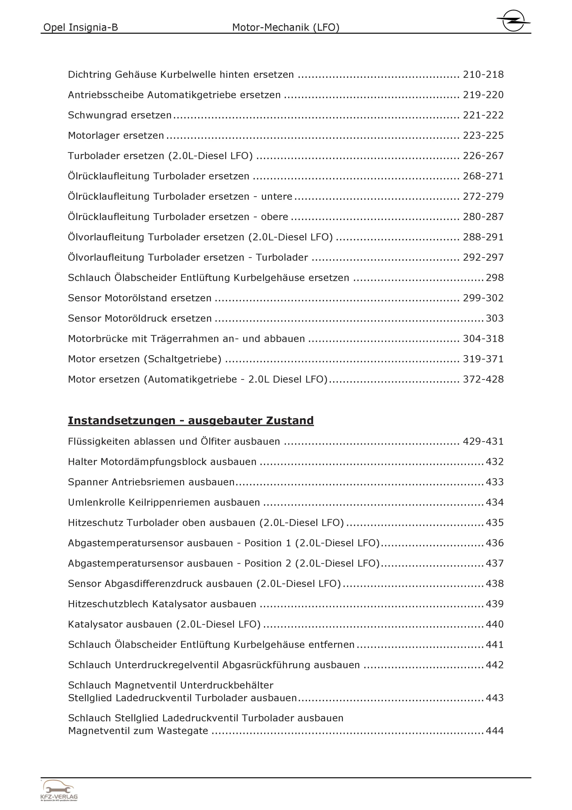 Opel Insignia B Z18 (17-22) 4-Zyl 2.0l Dieselmotor 210 PS LFO Reparaturanleitung