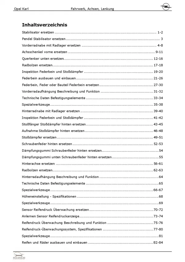 Opel Karl Typ C16 2015-2019 Fahrwerk Achsen Lenkung Reparaturanleitung Buch