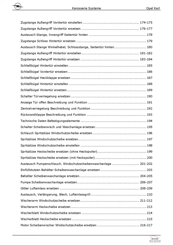 Opel Karl Typ C16 2015-2019 Karosseriesysteme Reparaturanleitung Handbuch