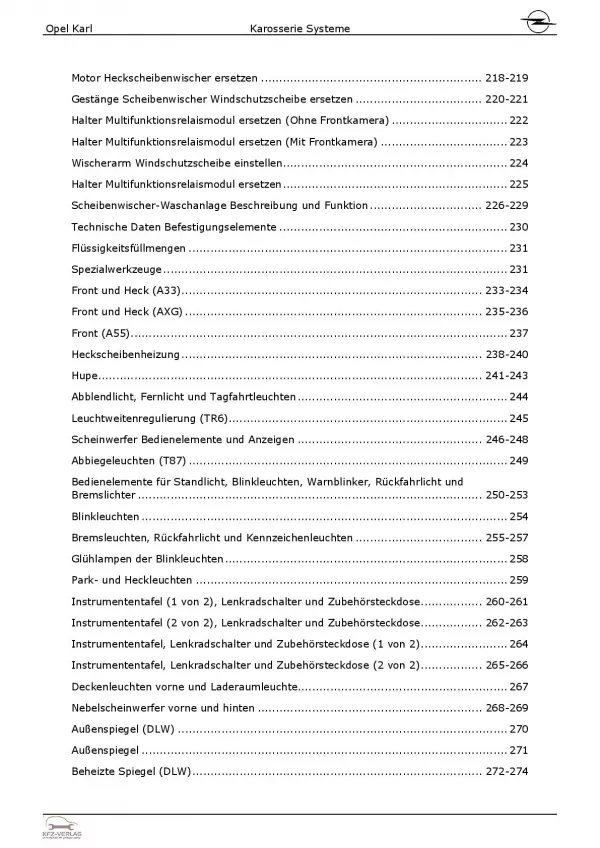 Opel Karl Typ C16 2015-2019 Karosseriesysteme Reparaturanleitung Handbuch