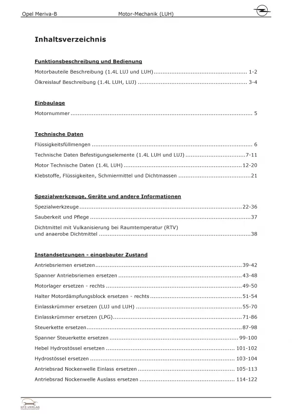 Opel Meriva B 2010-2017 4-Zyl. 1,4l Benzinmotor 120 PS LUH Reparaturanleitung
