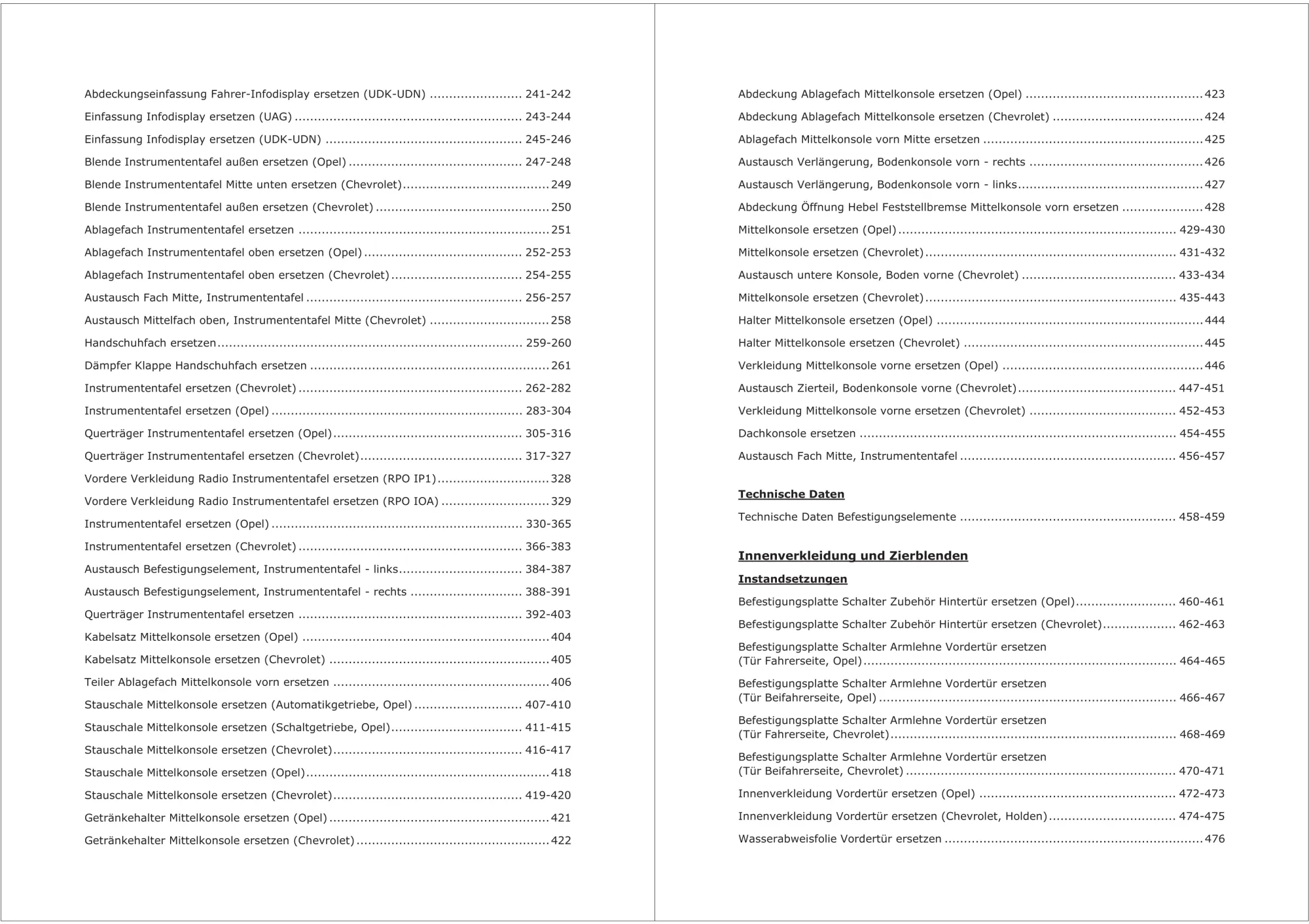 Opel Mokka J13 2012-2019 Karosserie Anbauteile Verkleidungen Reparaturanleitung