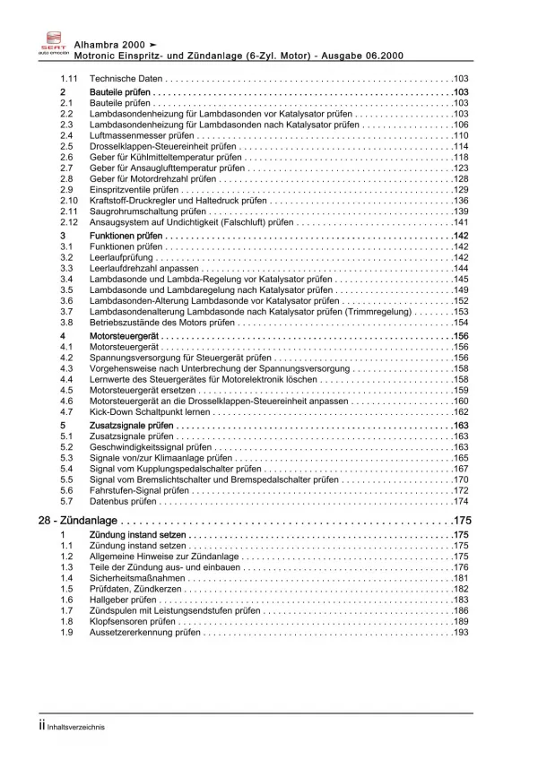 Seat Alhambra 7V (95-10) Benzin Einspritz- Zündanlage 204 PS Reparaturanleitung
