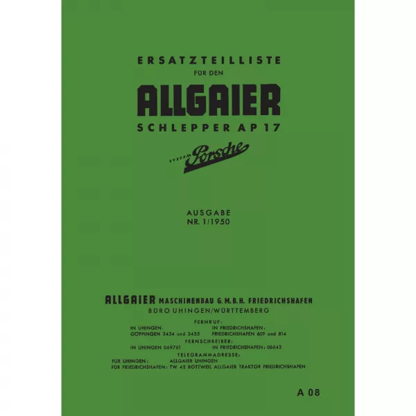 Allgaier AP17 Traktor (Ausgabe 1950) Trekker Ersatzteilliste Ersatzteilkatalog