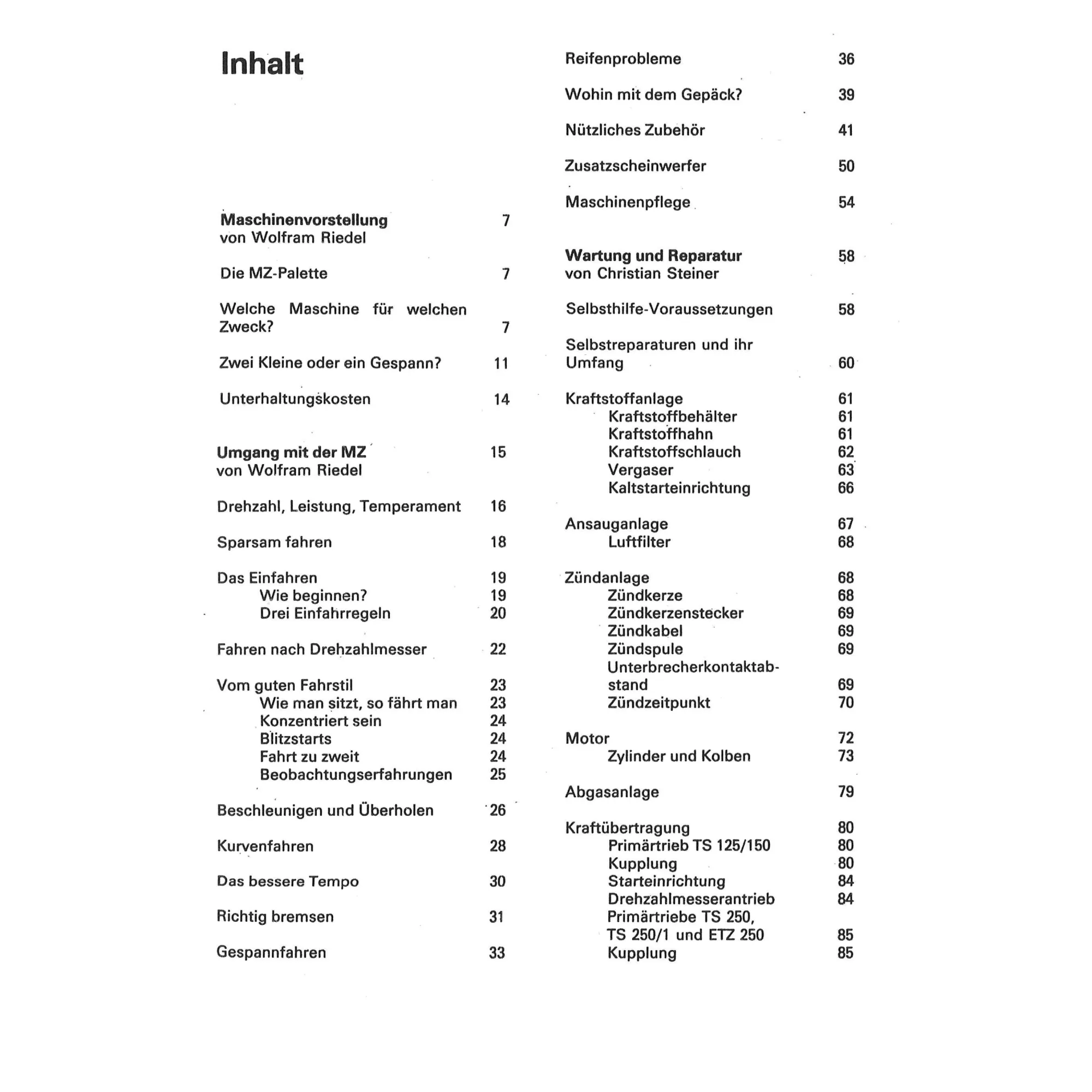 Inhalt Ich fahre eine MZ