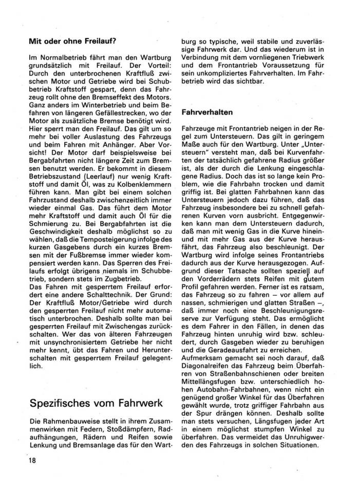 Ich fahre einen Wartburg Typ 353, 353W Kontrolltipps Reparaturtipps Transpress