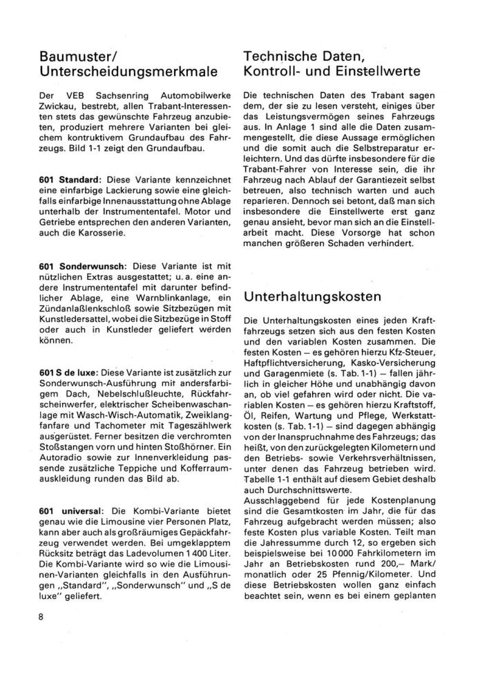 Ich fahre einen Trabant Typ 601 Standard, S Deluxe Reparaturtipps Transpress