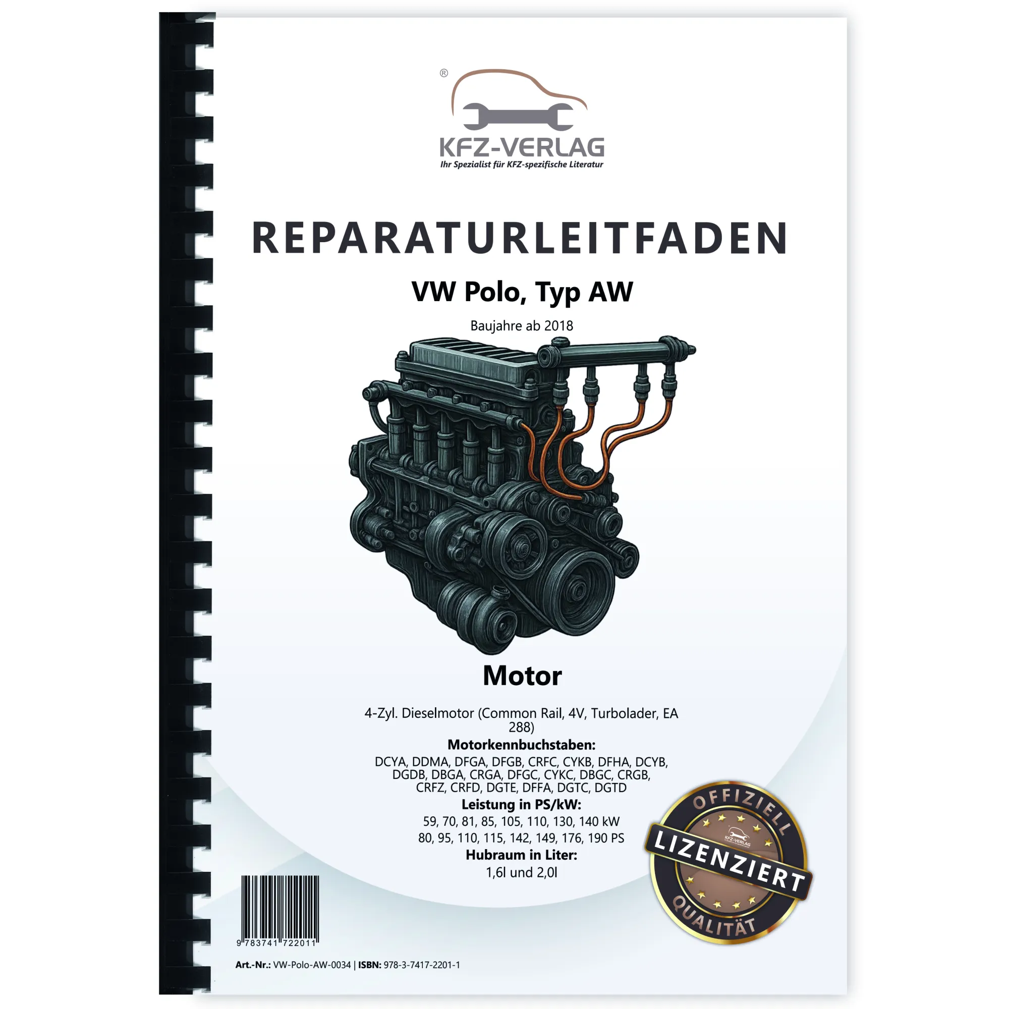 VW Polo AW ab 2018 4-Zyl. 1,6l 2,0l Dieselmotor TDI 80-190 PS Reparaturanleitug
