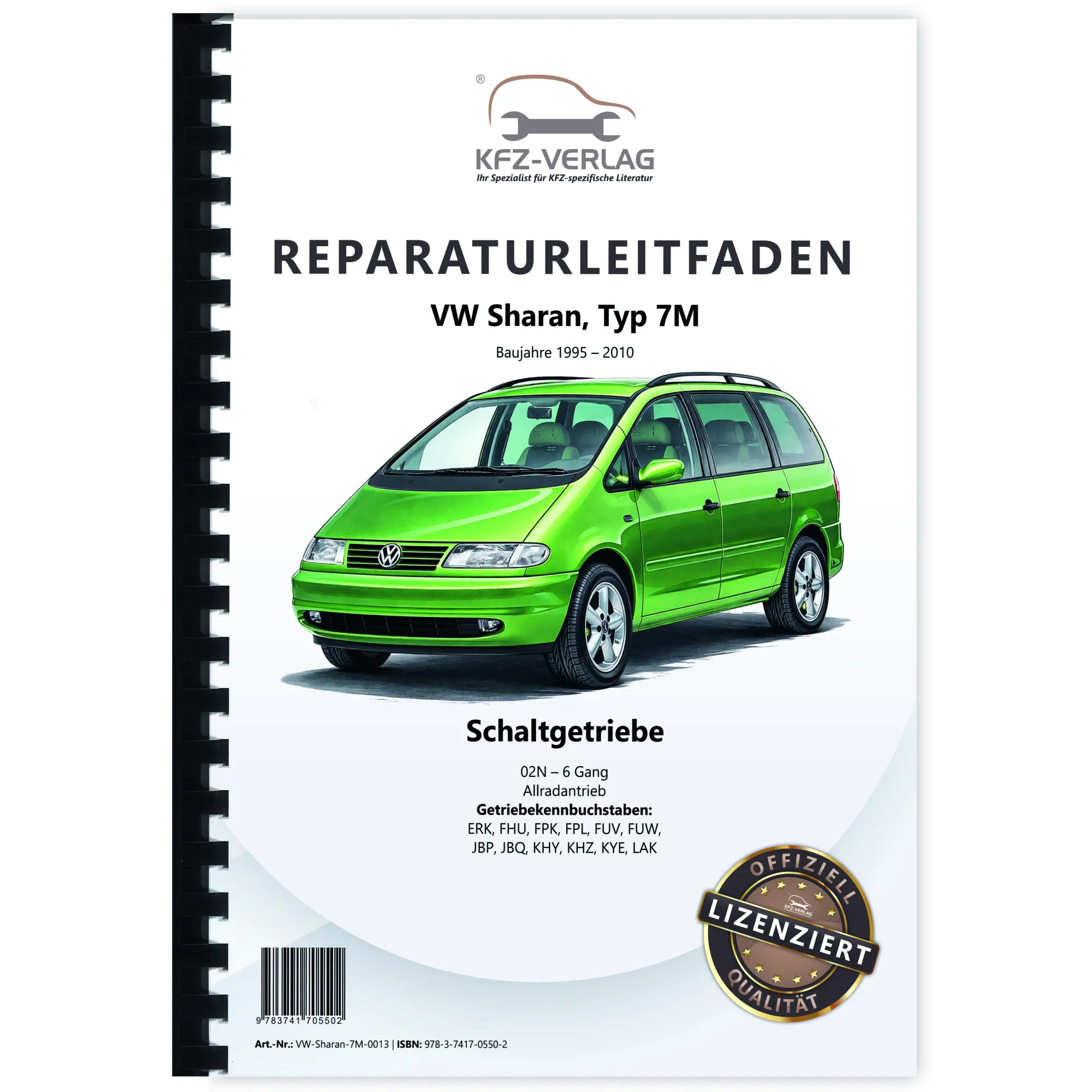 VW Sharan Typ 7M 1995-2010 6 Gang Schaltgetriebe 02N Allrad Reparaturanleitung