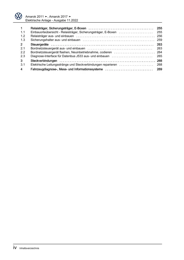 VW Amarok 2H 2010-2016 Elektrische Anlage Elektrik Systeme Reparaturanleitung