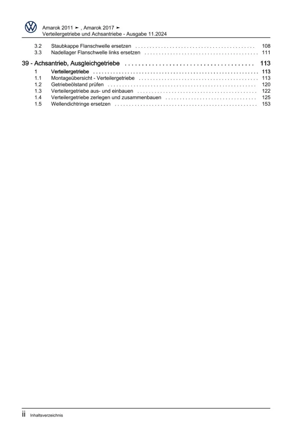 VW Amarok Typ 2H 2010-2016 Verteilergetriebe und Achsantriebe Reparaturanleitung