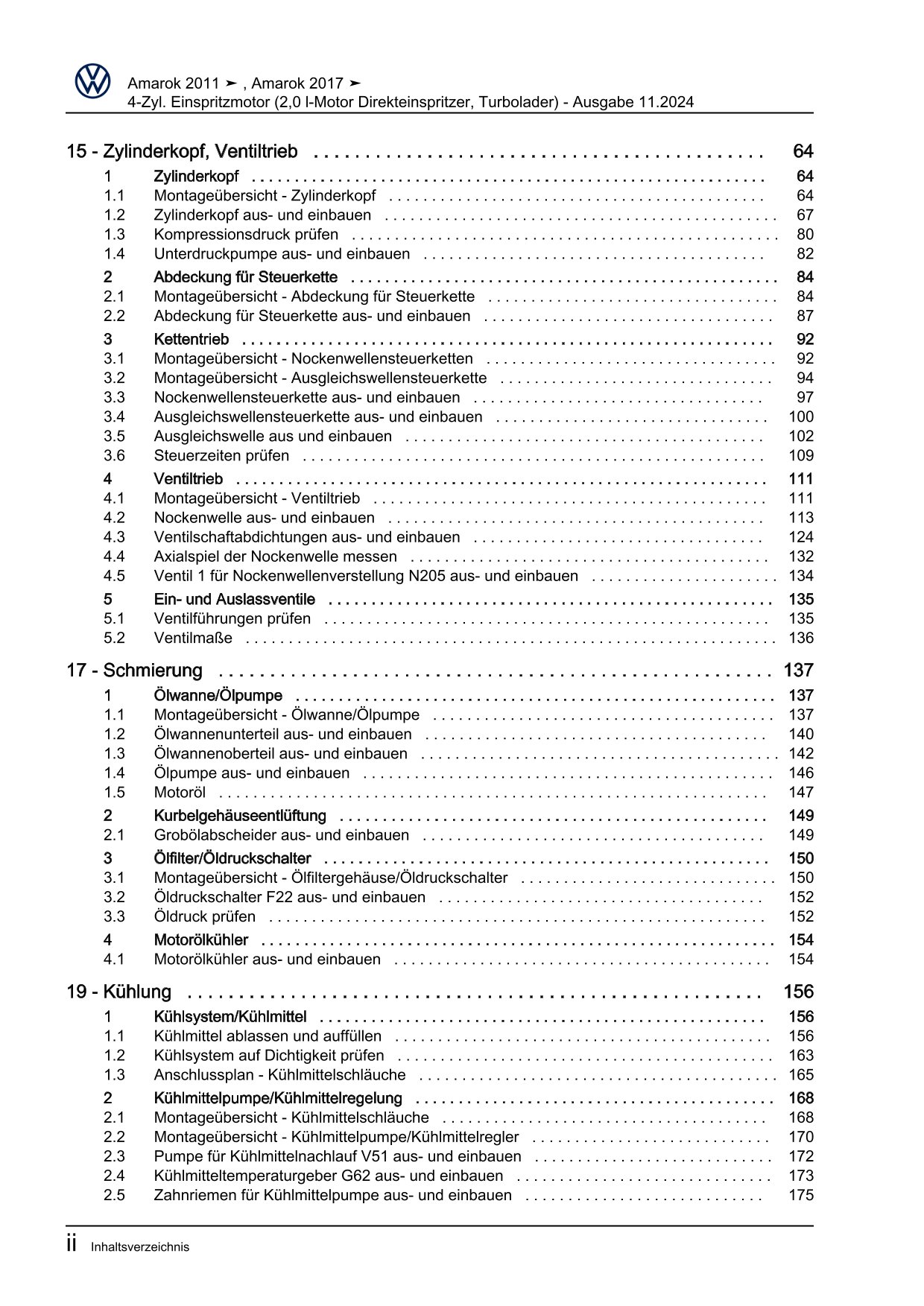 VW Amarok Typ 2H 2010-2016 4-Zyl. Benzinmotor 2,0l 160 PS Reparaturanleitung