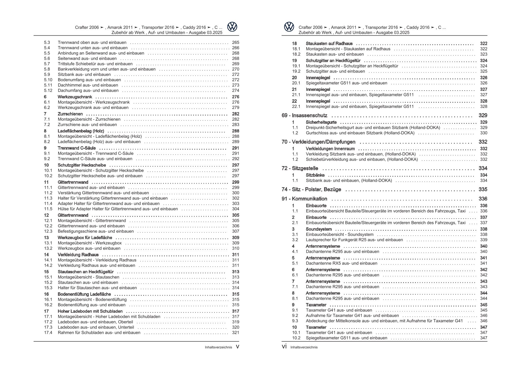 VW Amarok Typ 2H 2010-2016 Zubehör ab Werk Auf- und Umbauten Reparaturanleitung