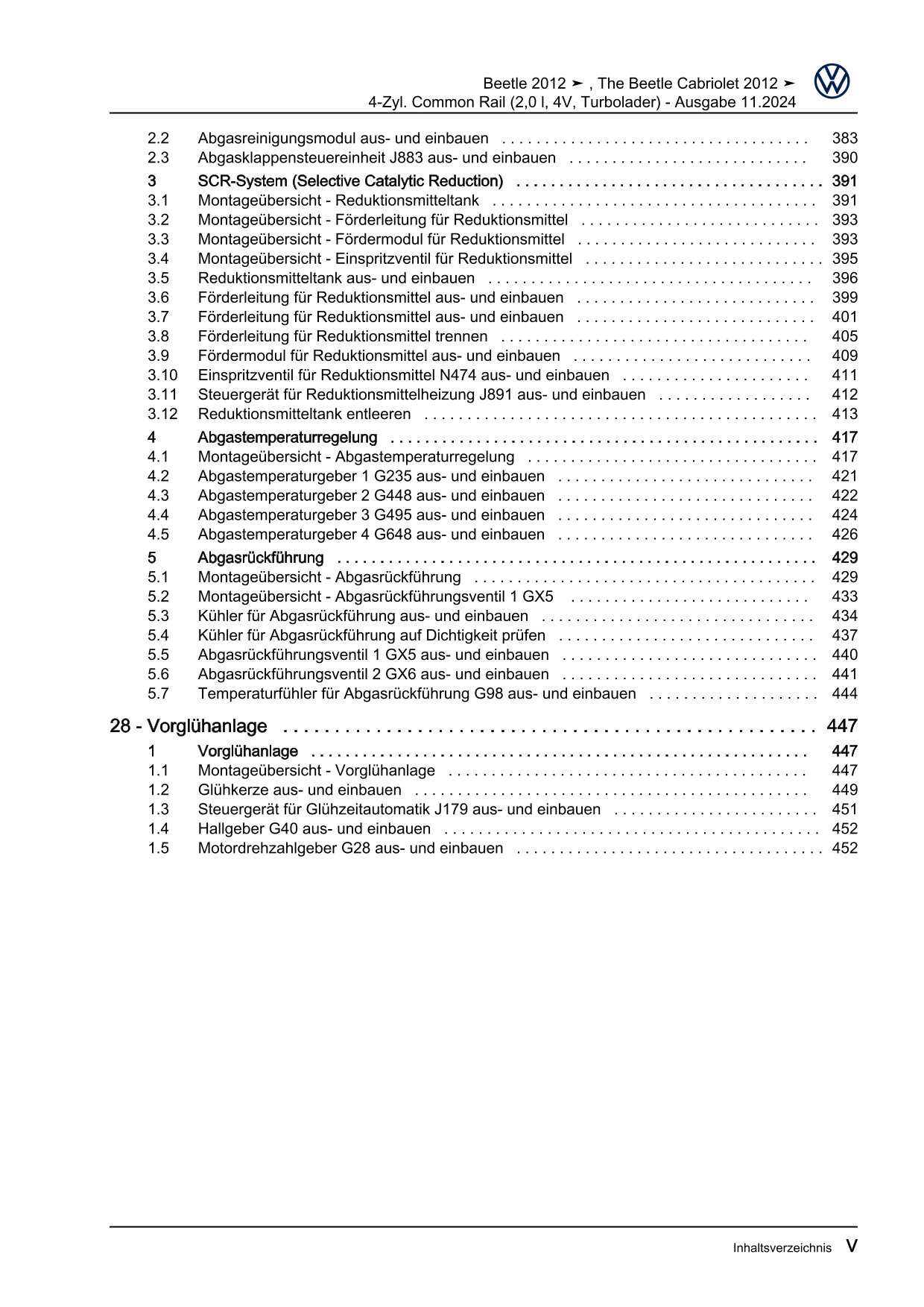 VW Beetle Typ 5C 2011-2016 4-Zyl. Dieselmotor 2,0l 110-150 PS Reparaturanleitung