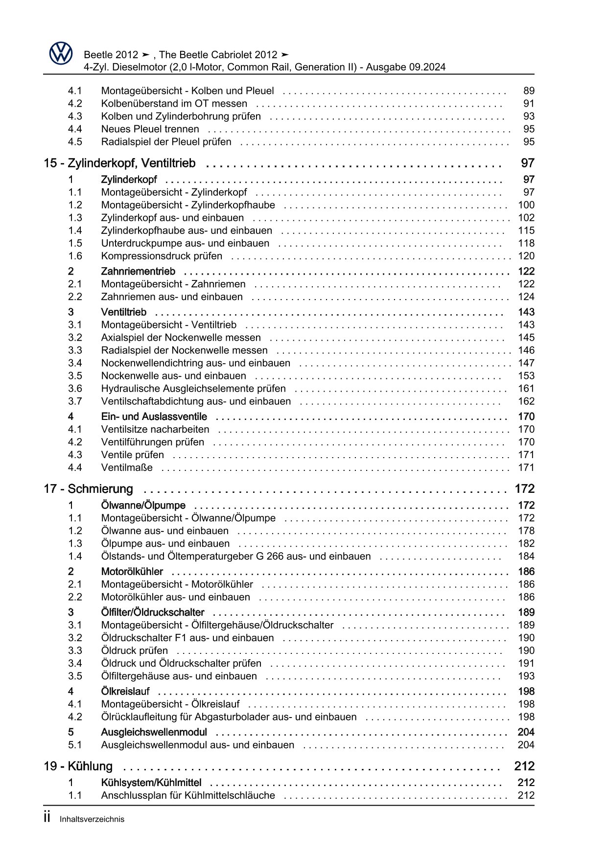 VW Beetle Typ 5C 2011-2016 4-Zyl. Dieselmotor 2,0l 140 PS Reparaturanleitung