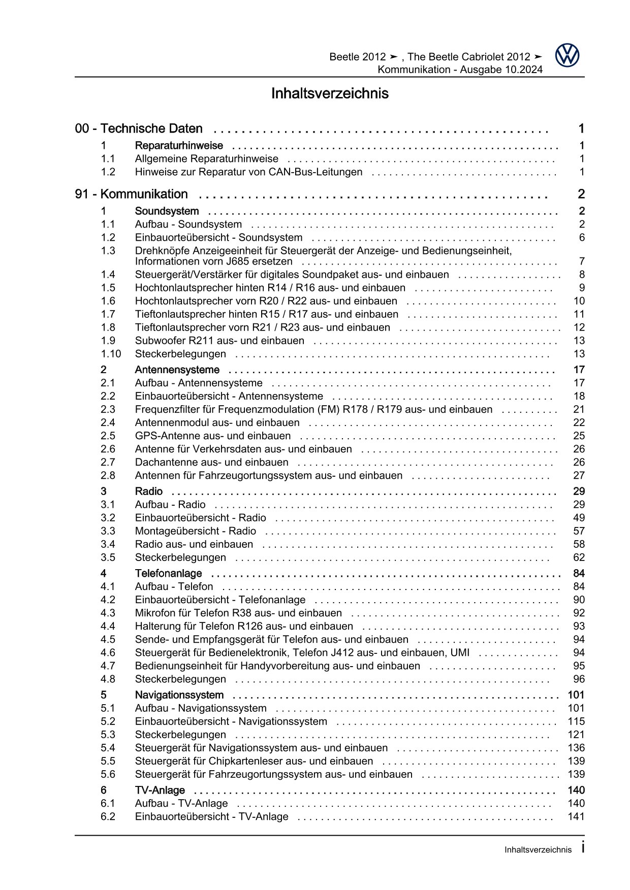 VW Beetle Cabrio 5C 2011-2016 Radio Navigation Kommunikation Reparaturanleitung