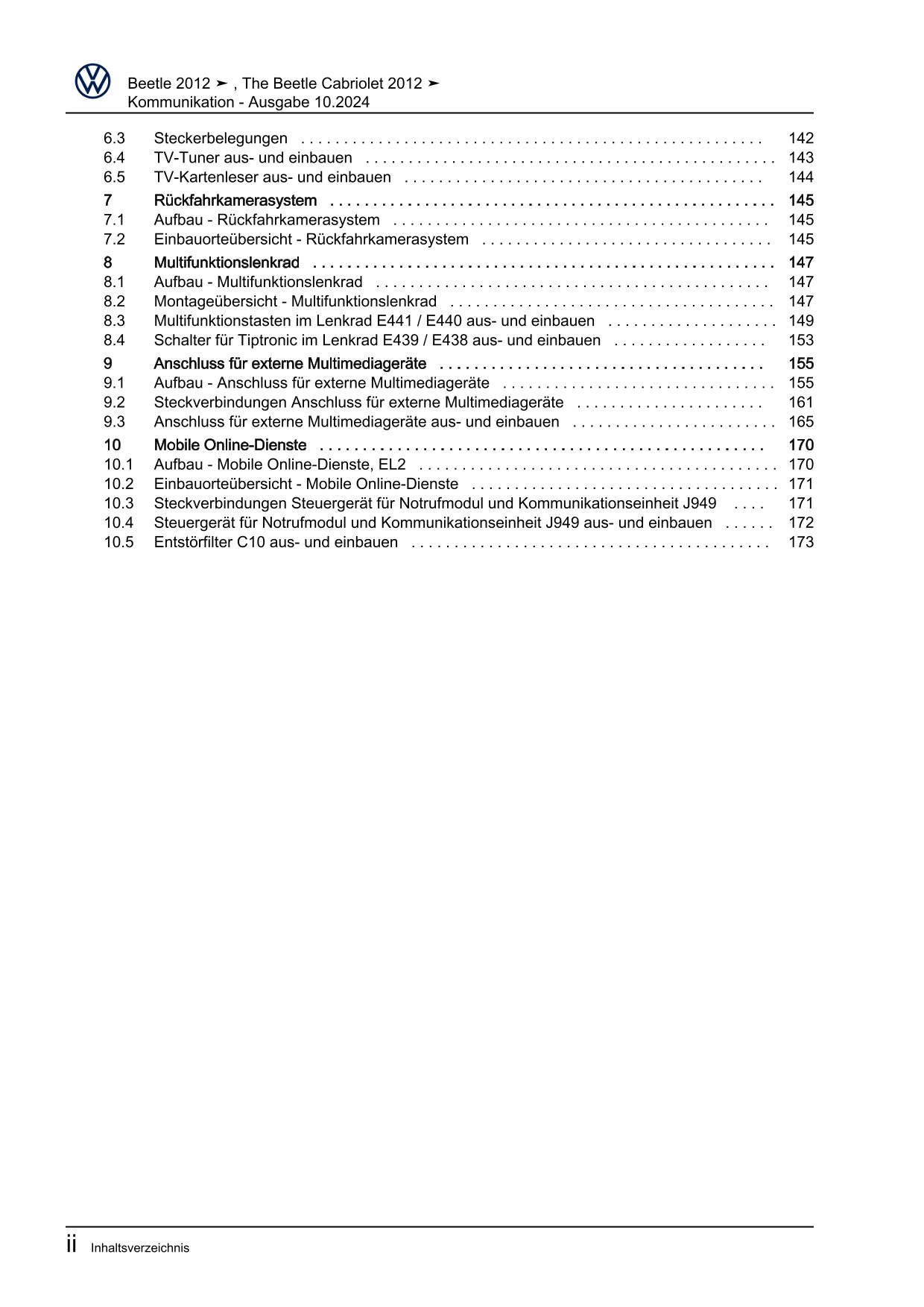 VW Beetle Cabrio 5C 2011-2016 Radio Navigation Kommunikation Reparaturanleitung