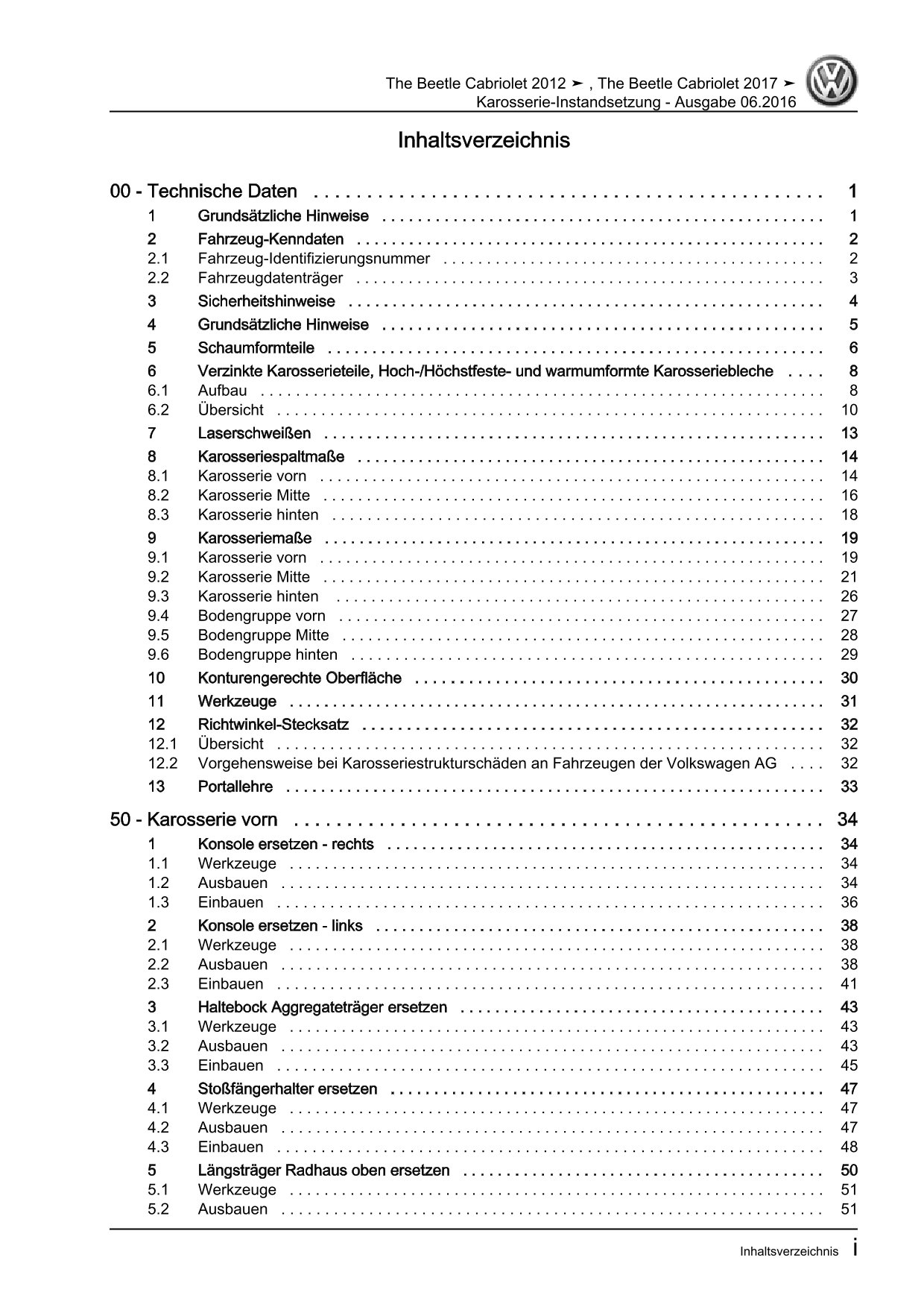 VW Beetle Cabrio Typ 5C 2011-2016 Karosserie Instandsetzung Reparaturanleitung