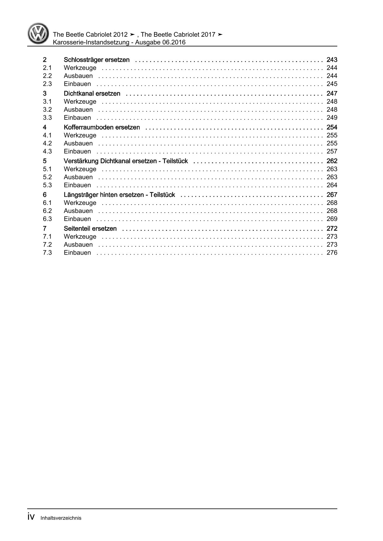 VW Beetle Cabrio Typ 5C 2011-2016 Karosserie Instandsetzung Reparaturanleitung