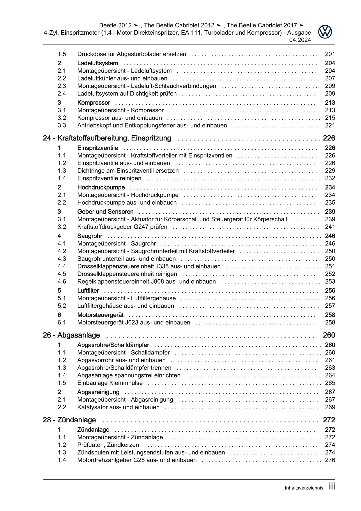 VW Beetle Cabrio 5C 2011-2016 4-Zyl. Benzinmotor 1,4l 160 PS Reparaturanleitung