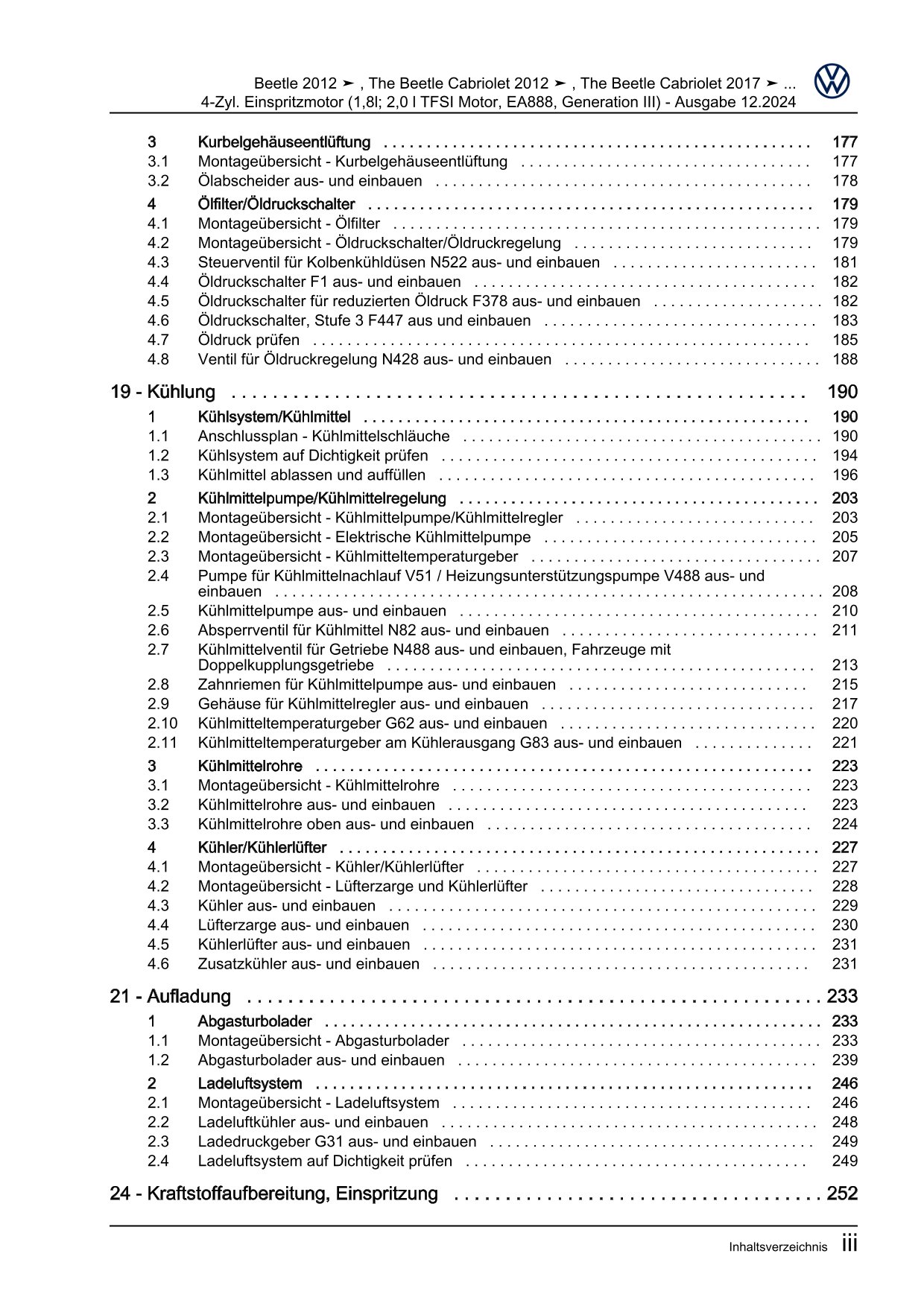 VW Beetle Cabrio 5C 2011-2016 4-Zyl. Benzinmotor 170-220 PS Reparaturanleitung