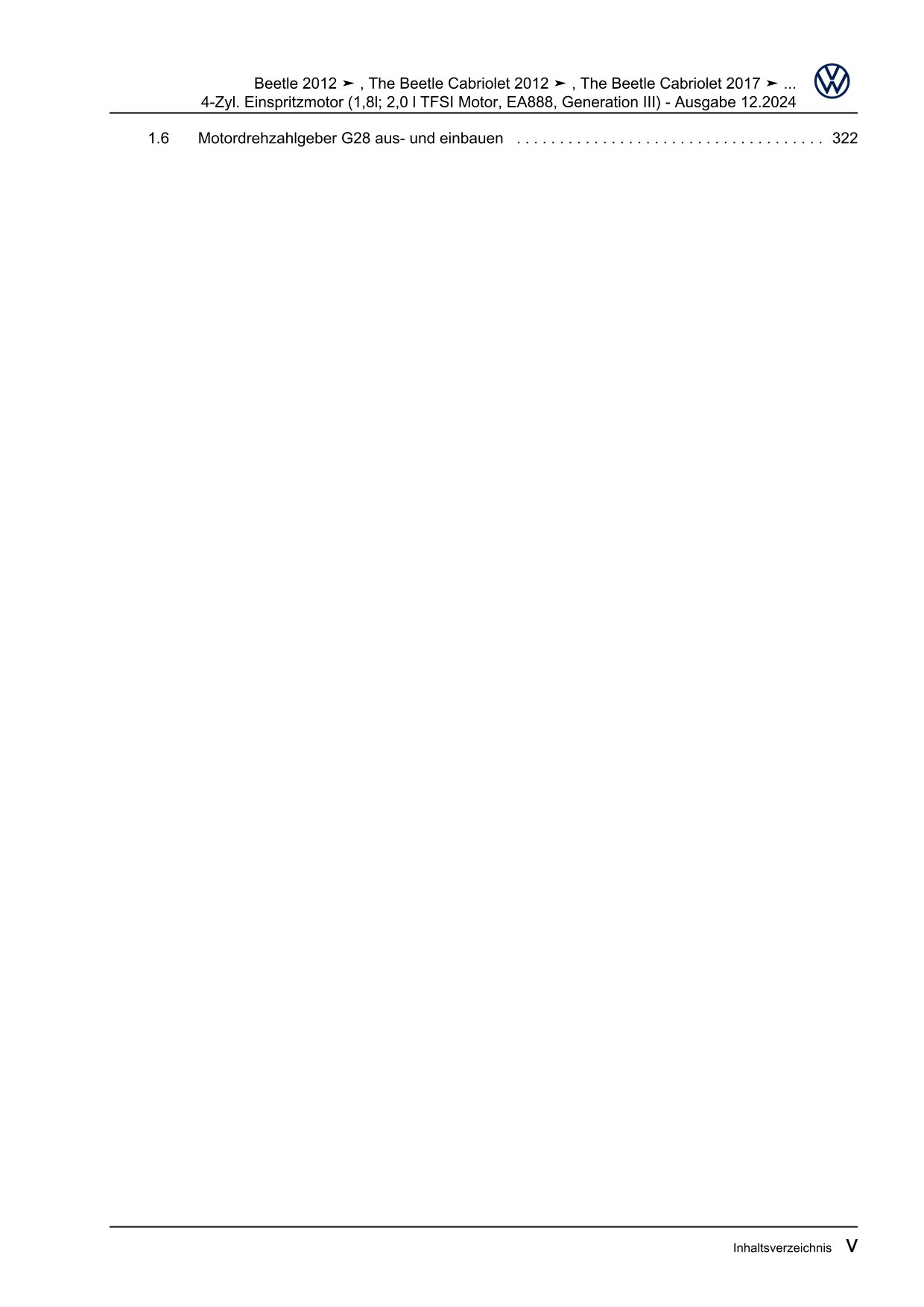 VW Beetle Cabrio 5C 2011-2016 4-Zyl. Benzinmotor 170-220 PS Reparaturanleitung