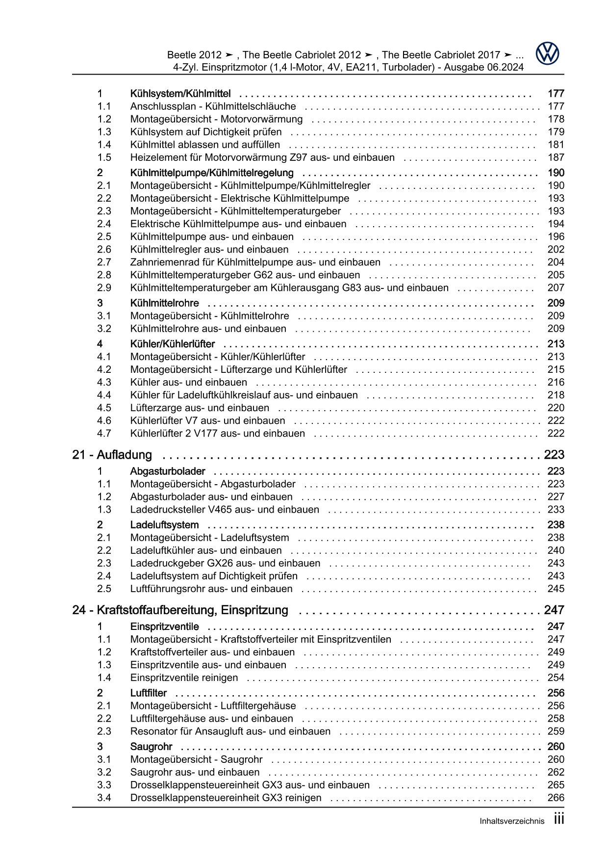 VW Beetle Cabrio 5C 2011-2016 4-Zyl. Benzinmotor 1,4l 150 PS Reparaturanleitung