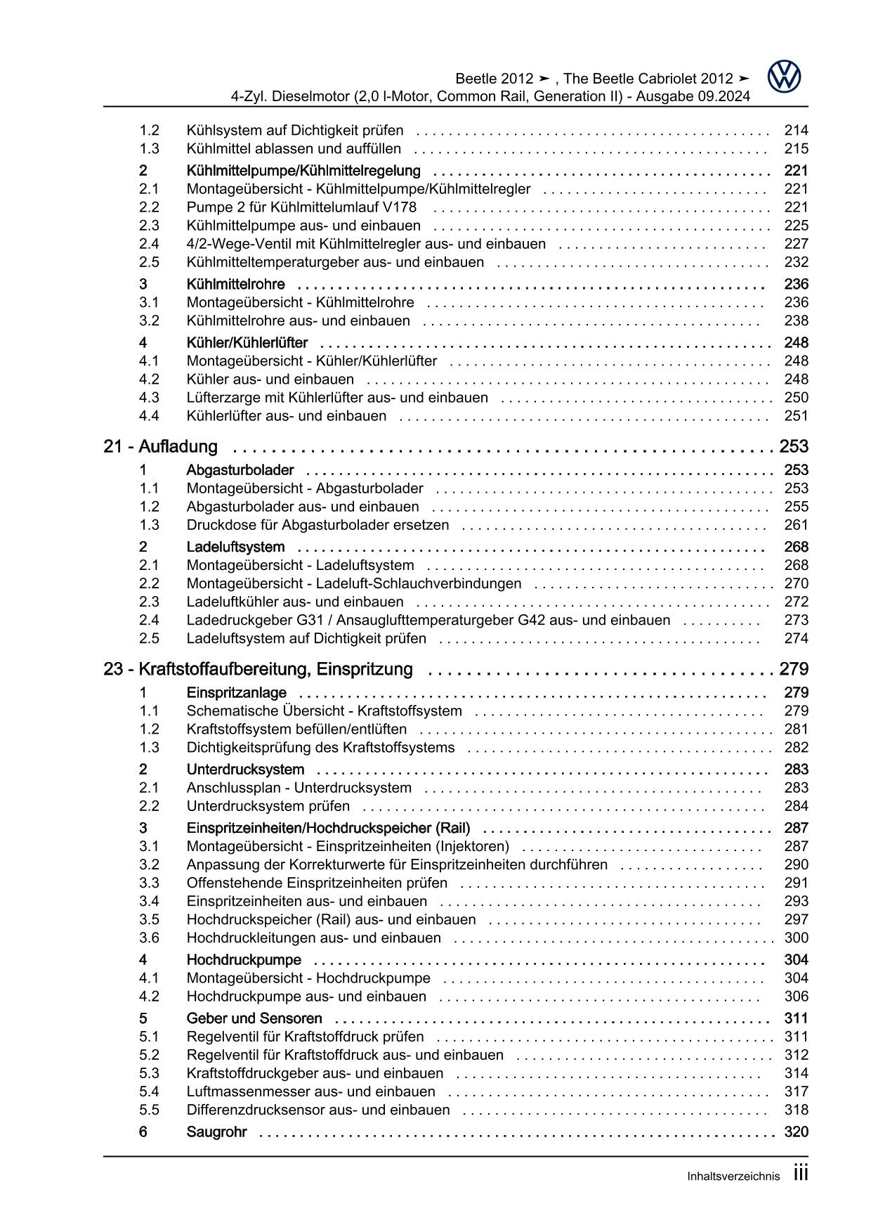 VW Beetle Cabrio 5C 2011-2016 4-Zyl. Dieselmotor 2,0l 140 PS Reparaturanleitung