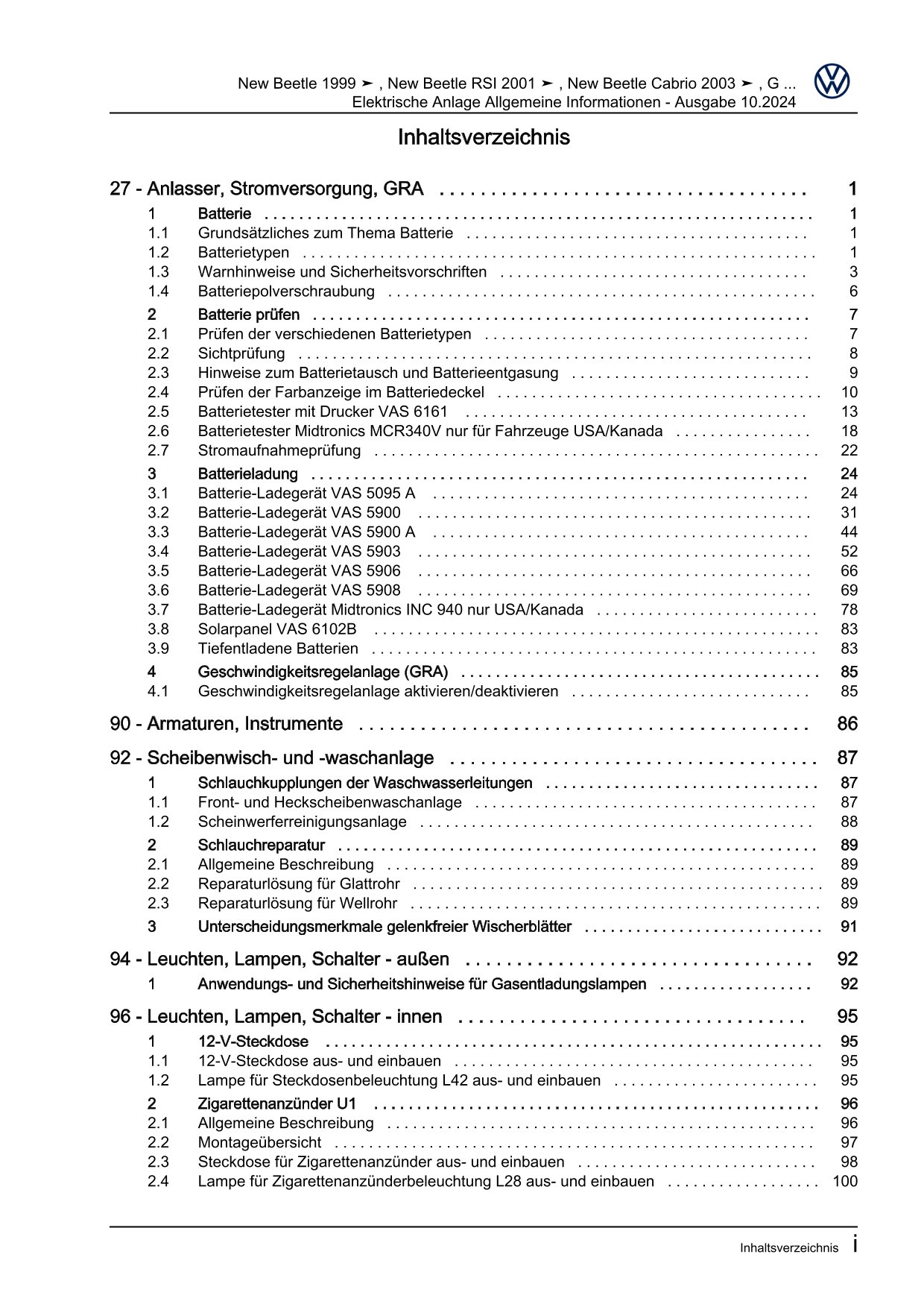 VW Beetle Cabrio Typ 5C 2011-2016 Allgemeine Infos Elektrik Reparaturanleitung