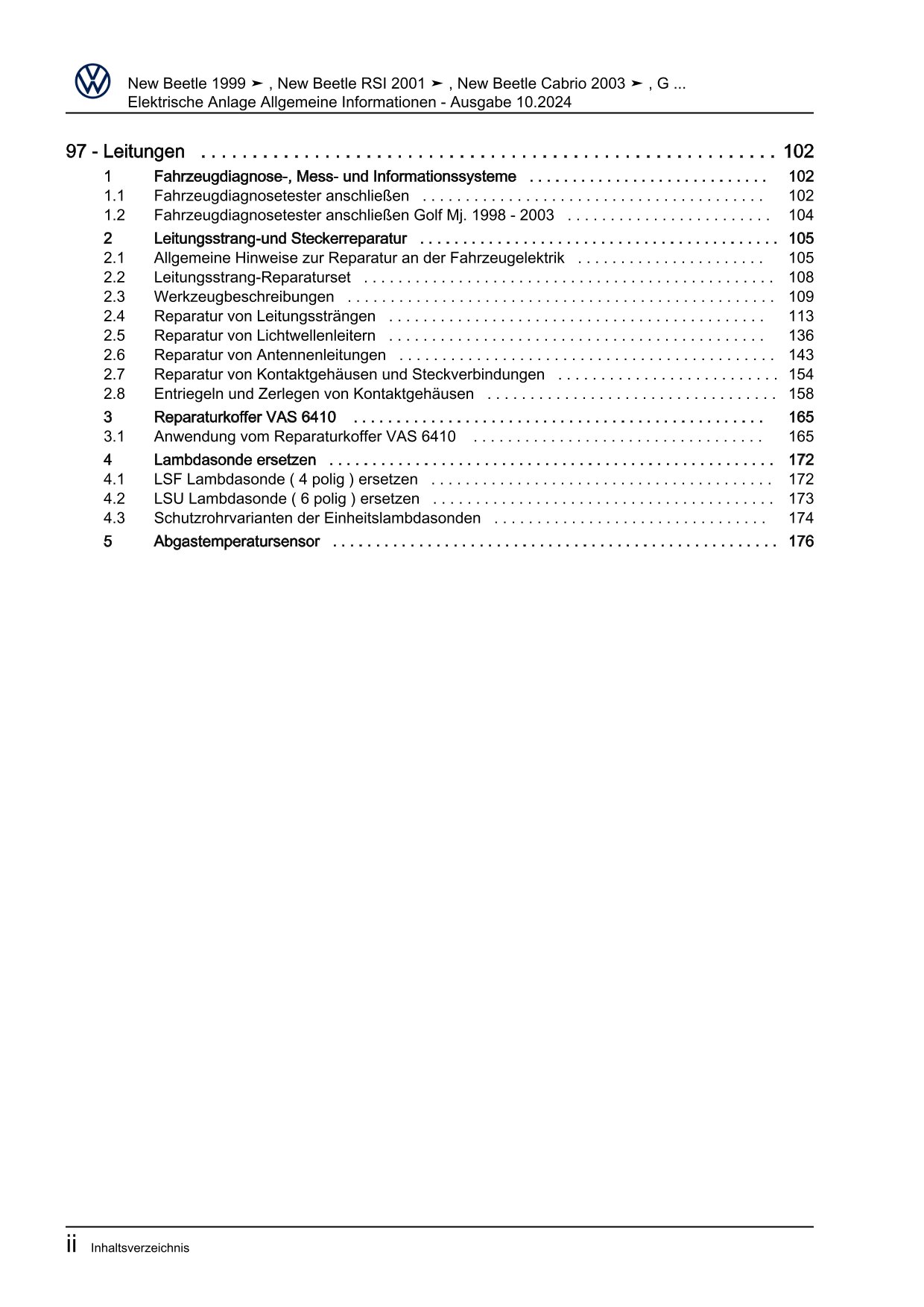 VW Beetle Cabrio Typ 5C 2011-2016 Allgemeine Infos Elektrik Reparaturanleitung