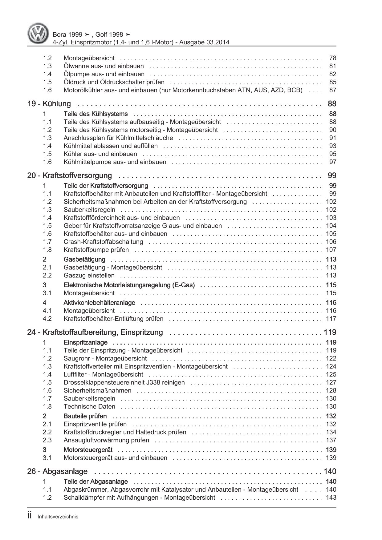 VW Bora 1J 1998-2005 4-Zyl. Benzinmotor 1,4l 1,6l 75-105 PS Reparaturanleitung