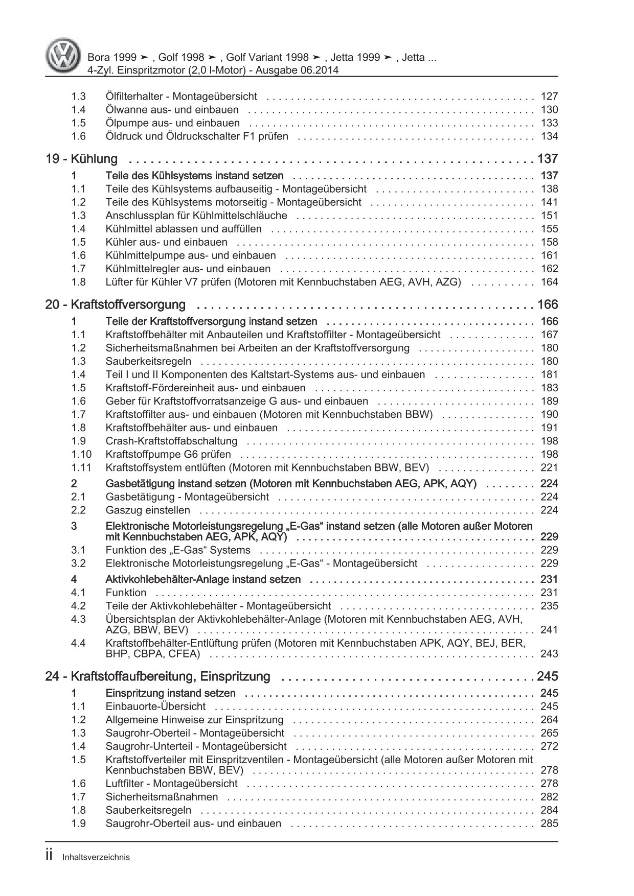 VW Bora Typ 1J 1998-2005 4-Zyl. Benzinmotor 2,0l 115 PS Reparaturanleitung