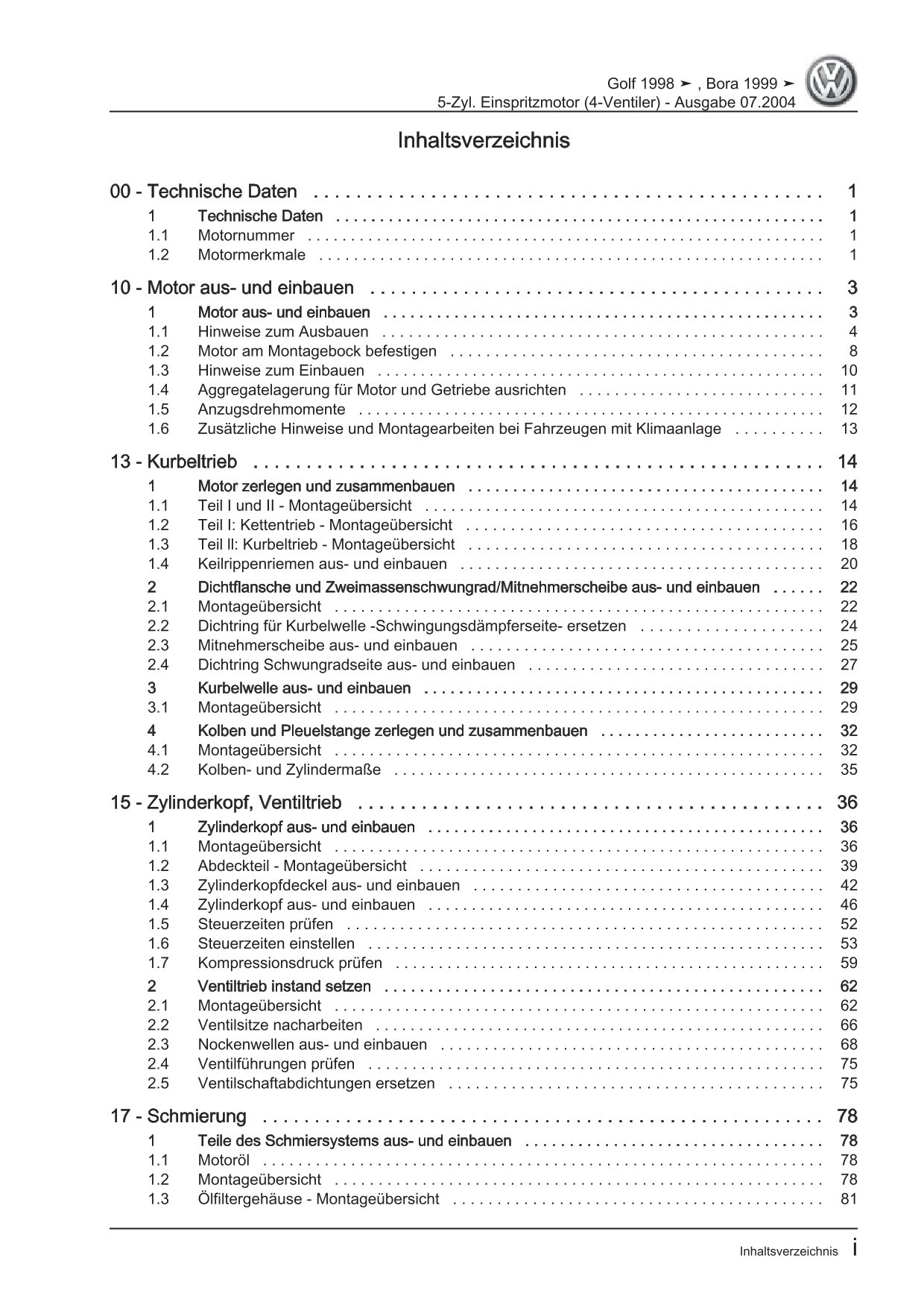 VW Bora Typ 1J 1998-2005 5-Zyl. Benzinmotor 2,3l 170 PS 4V Reparaturanleitung