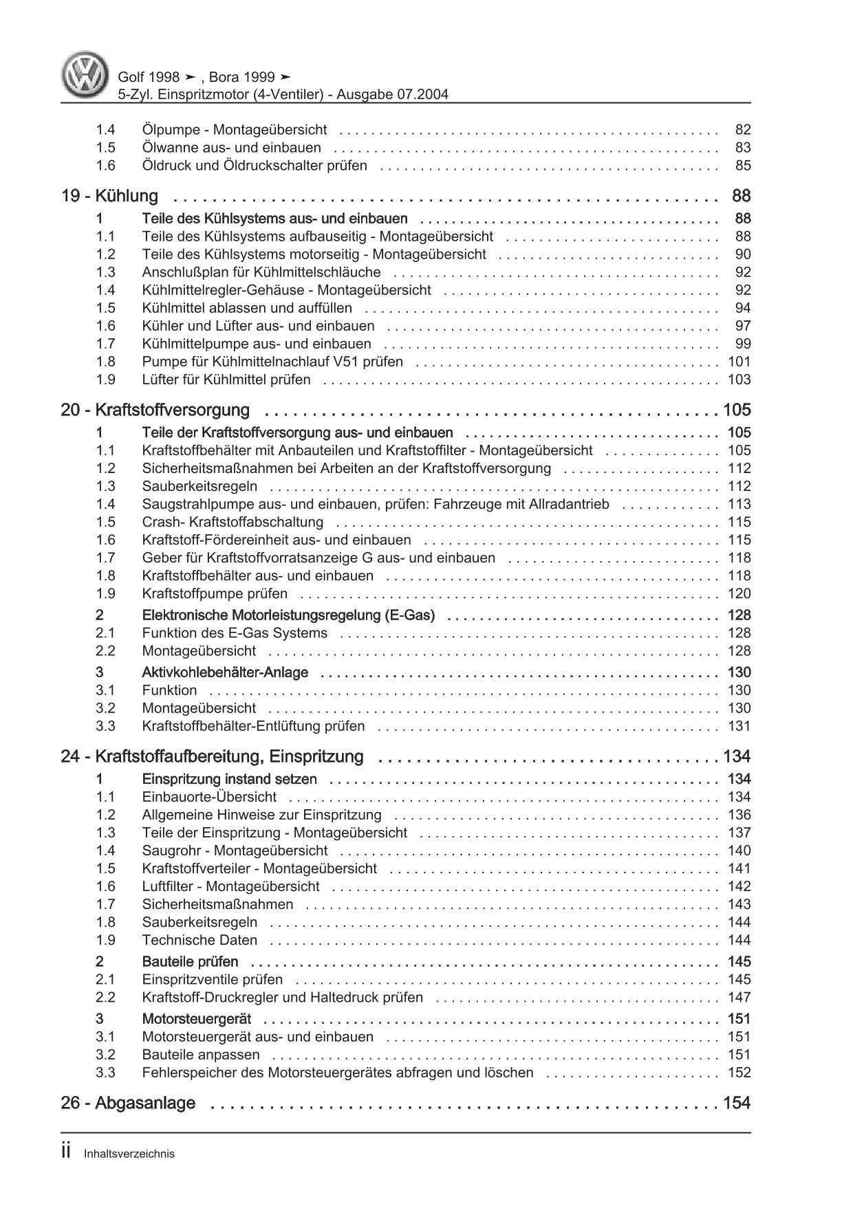 VW Bora Typ 1J 1998-2005 5-Zyl. Benzinmotor 2,3l 170 PS 4V Reparaturanleitung