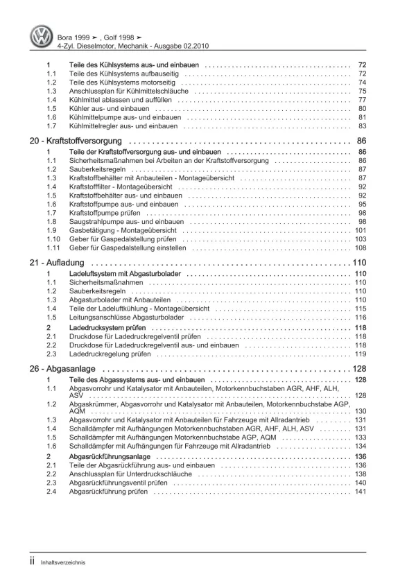 VW Bora Typ 1J 1998-2005 Dieselmotor Mechanik 1,9l 68-110 PS Reparaturanleitung
