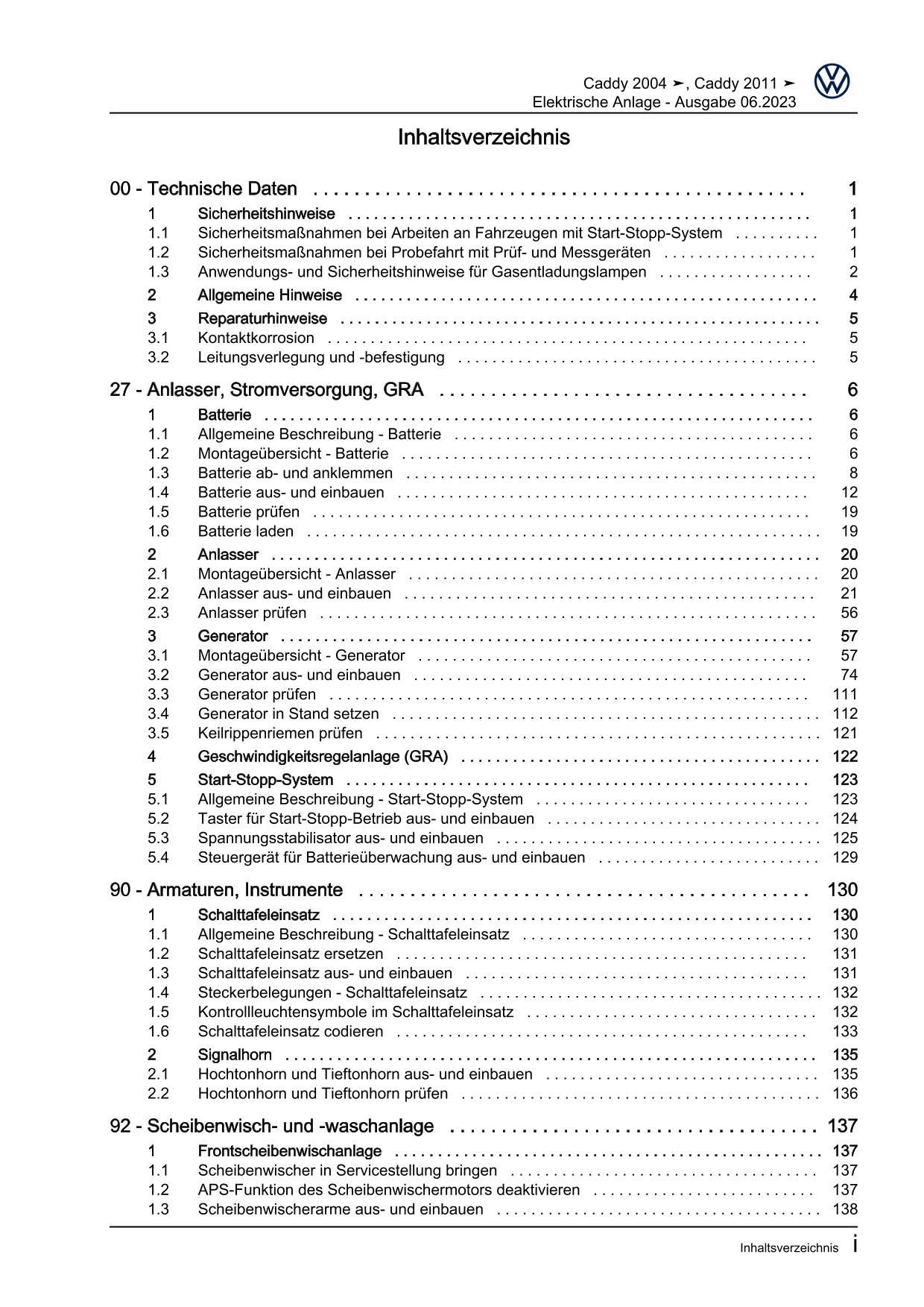 VW Caddy Typ 2C 2010-2015 Elektrische Anlage Elektrik System Reparaturanleitung