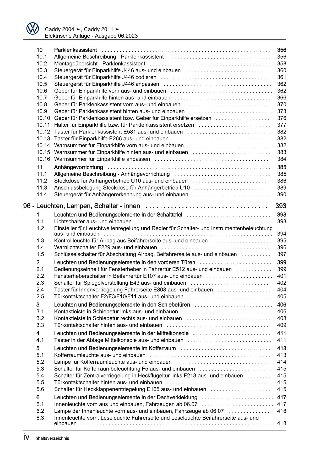 VW Caddy Typ 2C 2010-2015 Elektrische Anlage Elektrik System Reparaturanleitung