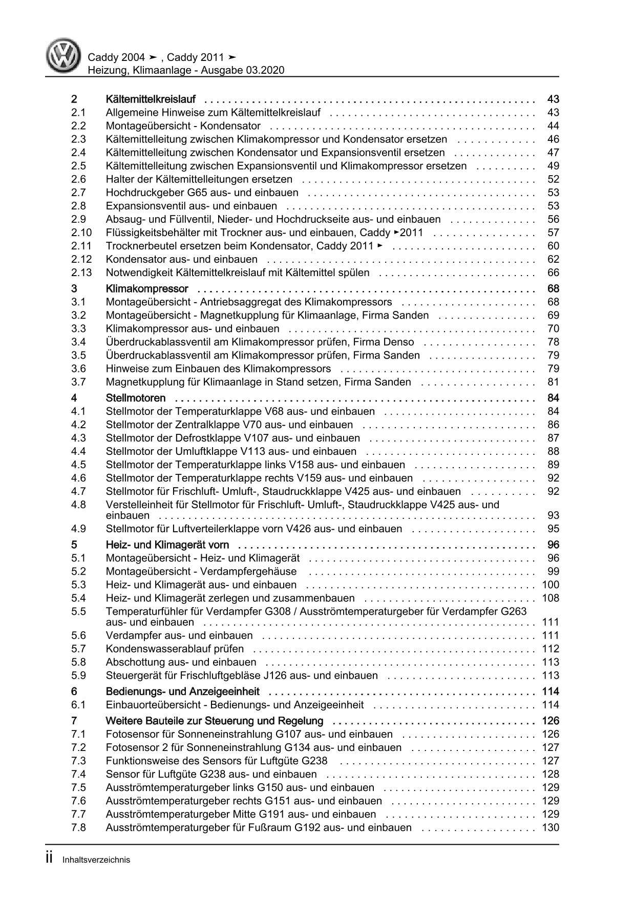 VW Caddy Typ 2C 2010-2015 Heizung Lüftung Klimaanlage Reparaturanleitung