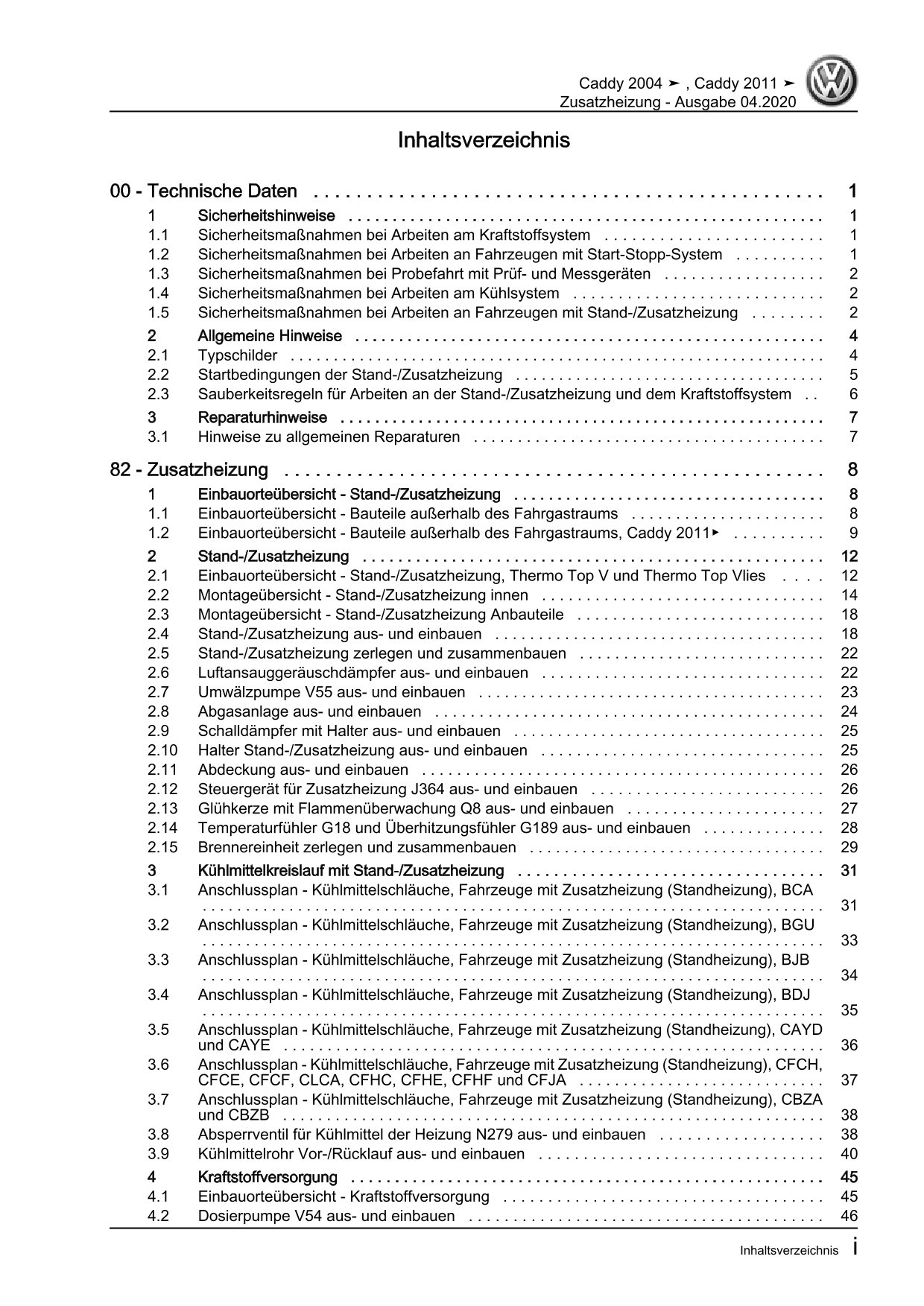 VW Caddy Typ 2C 2010-2015 Standheizung Zusatzheizung Reparaturanleitung