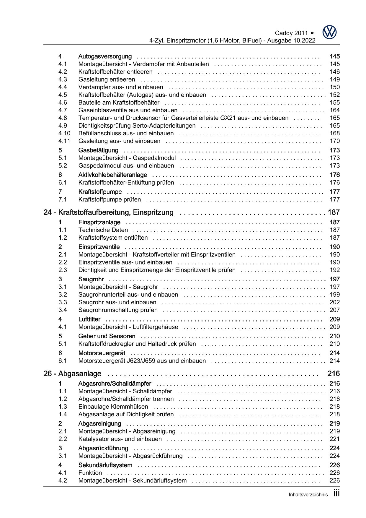 VW Caddy Typ 2C 2010-2015 4-Zyl. Erdgas Benzinmotor 102 PS Reparaturanleitung