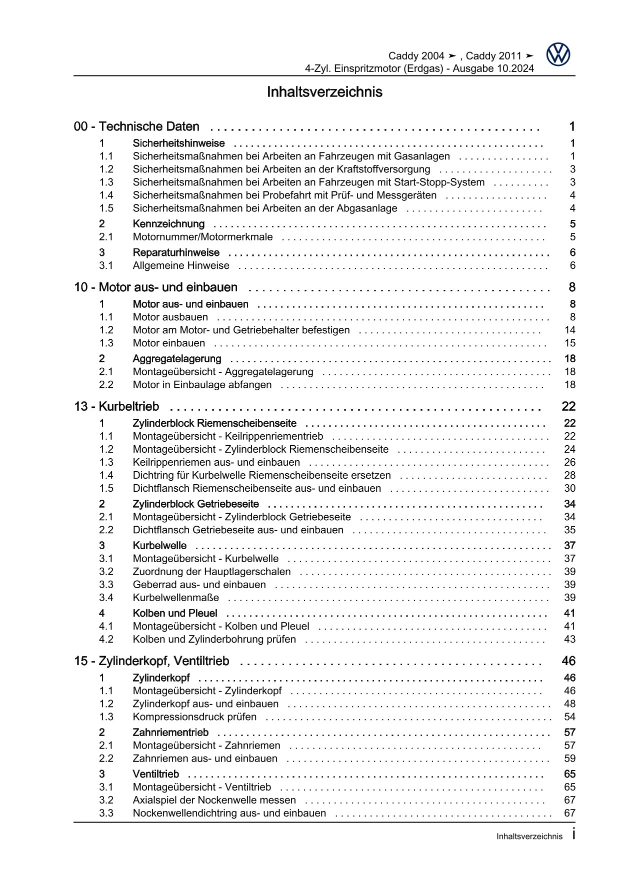 VW Caddy Typ 2C 2010-2015 4-Zyl. Erdgas Benzinmotor 109 PS Reparaturanleitung