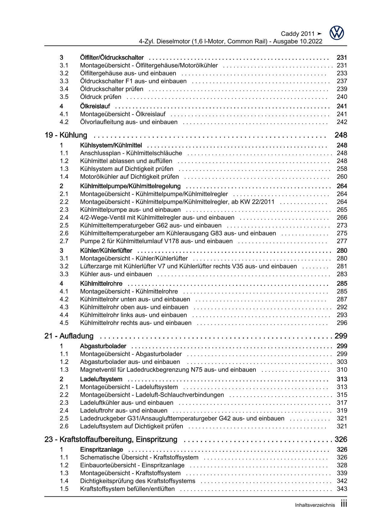 VW Caddy Typ 2C 2010-2015 4-Zyl. Dieselmotor 1,6l 75-102 PS Reparaturanleitung