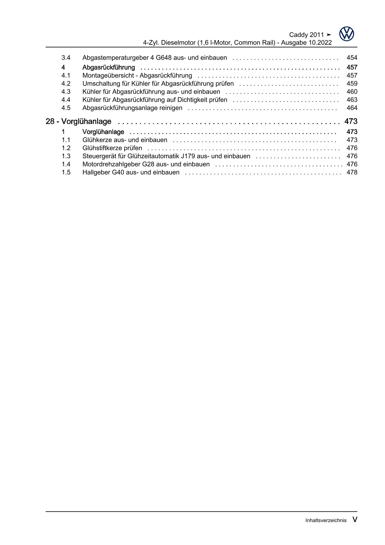 VW Caddy Typ 2C 2010-2015 4-Zyl. Dieselmotor 1,6l 75-102 PS Reparaturanleitung