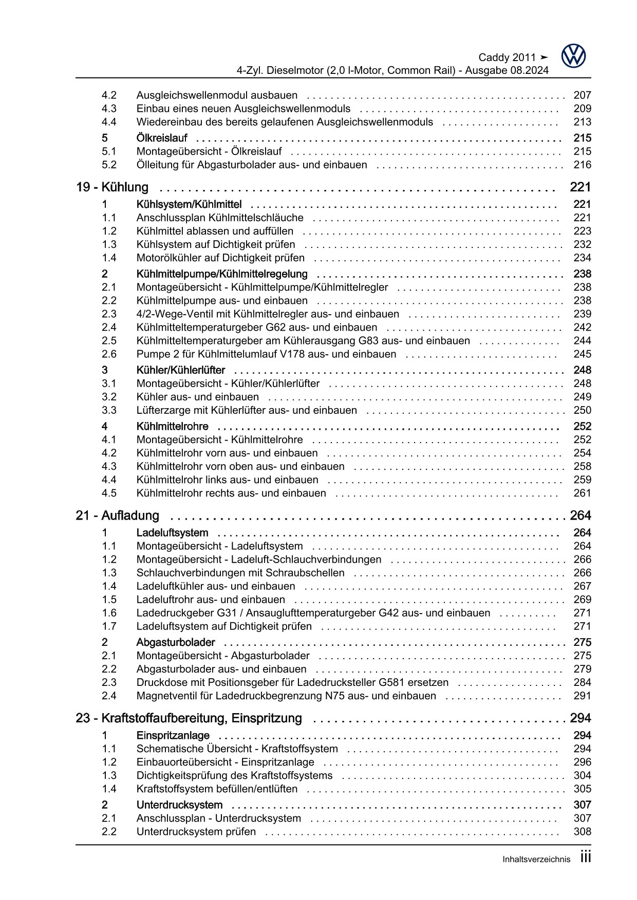VW Caddy Typ 2C 2010-2015 4-Zyl. Dieselmotor 2,0l 85-170 PS Reparaturanleitung