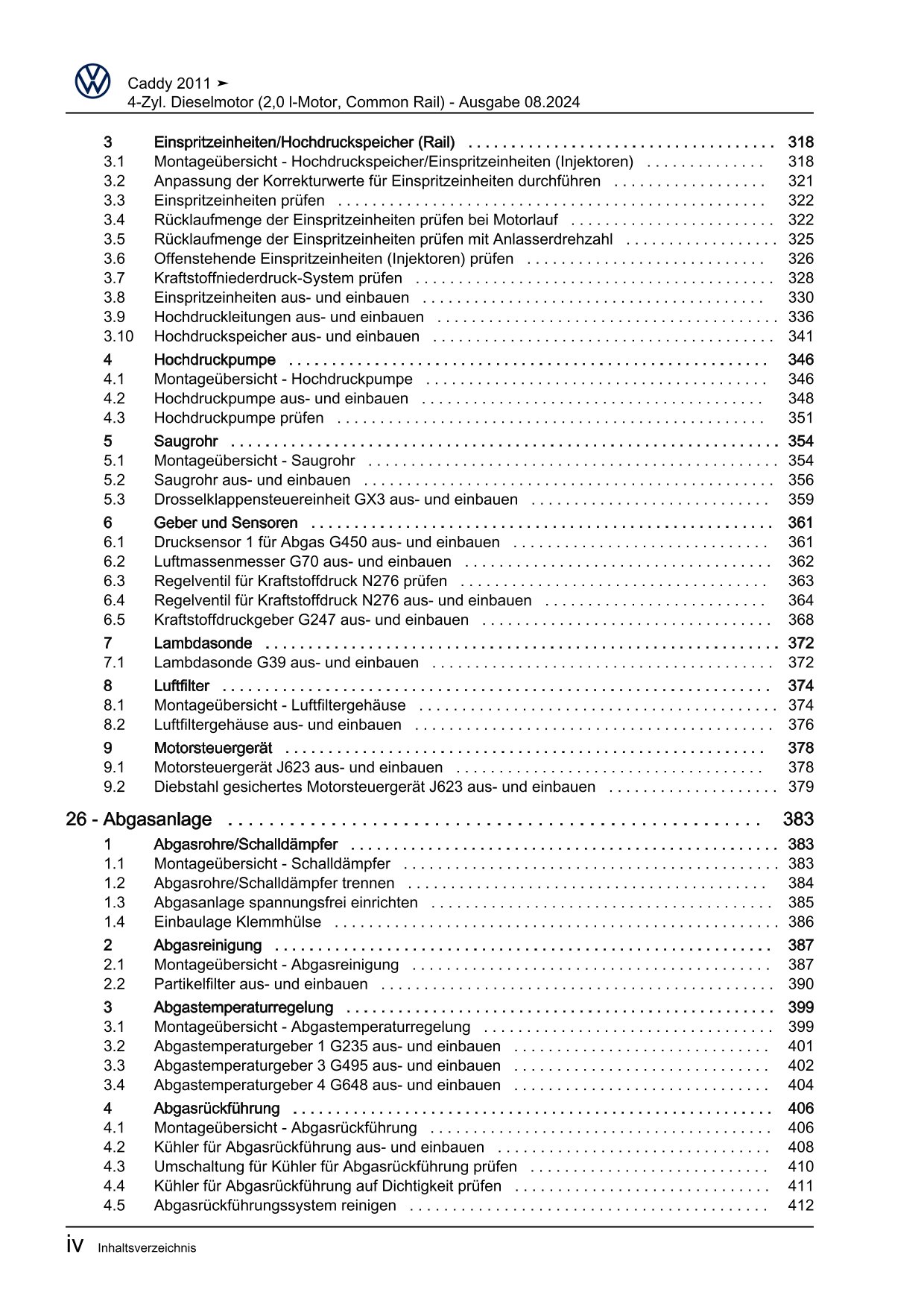 VW Caddy Typ 2C 2010-2015 4-Zyl. Dieselmotor 2,0l 85-170 PS Reparaturanleitung