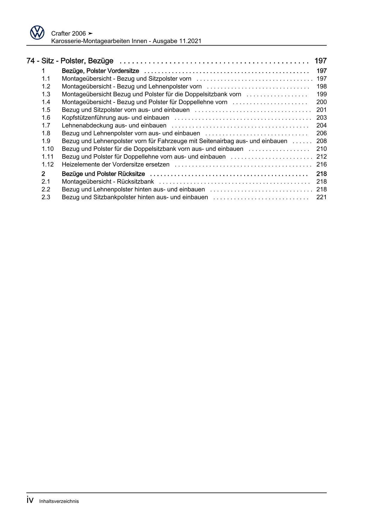 VW Crafter Typ 2E 2006-2016 Karosserie Montagearbeiten Innen Reparaturanleitung