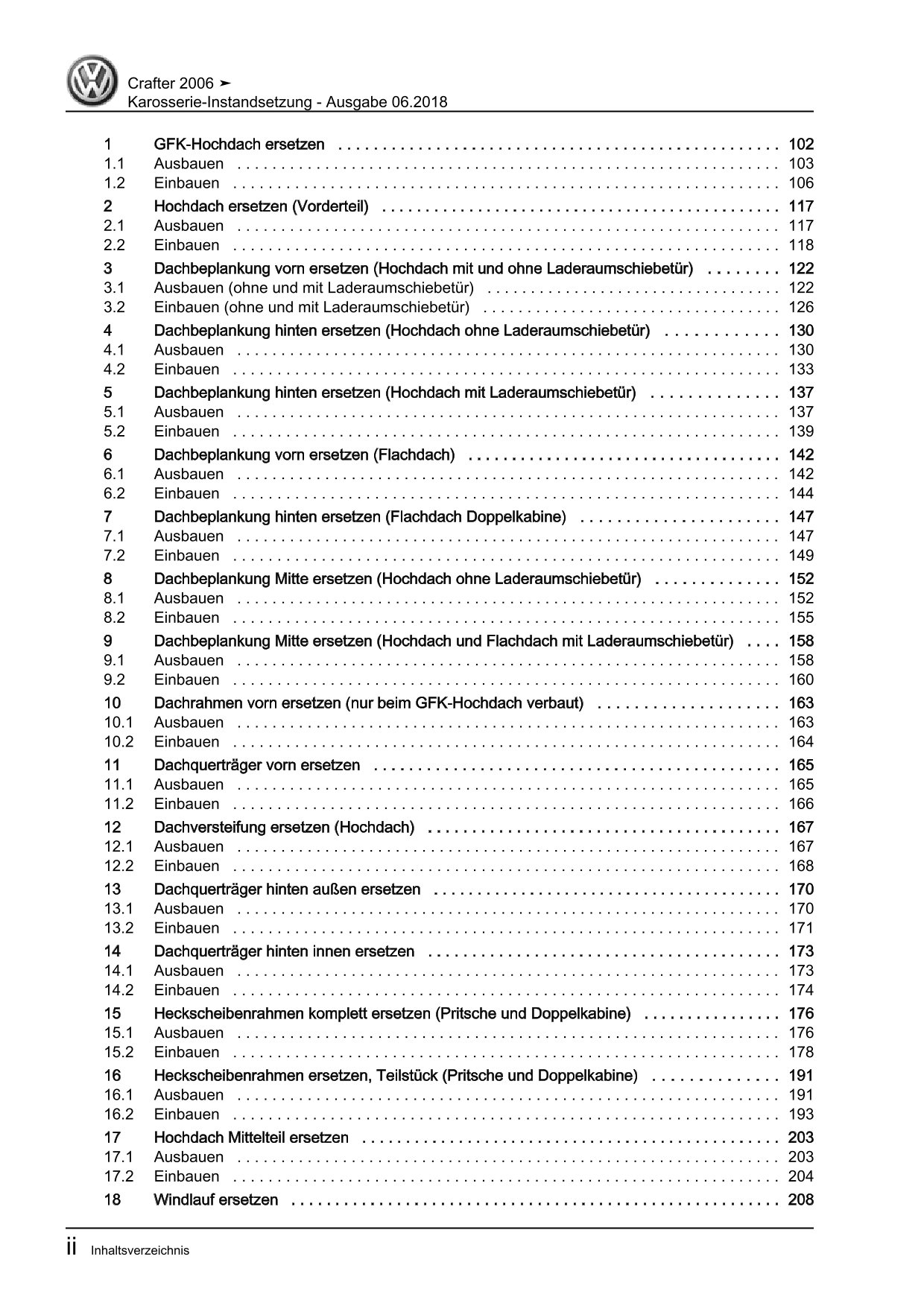 VW Crafter Typ 2E 2006-2016 Karosserie Unfall Instandsetzung Reparaturanleitung